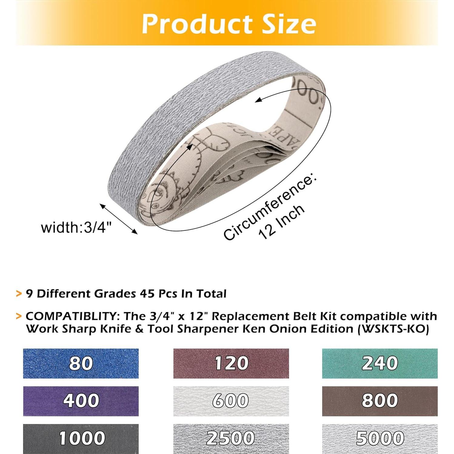 Kit de Cintas de Lijado Mornajina 45 Pcs 3/4" x 30.5 cm Granos 80-5000