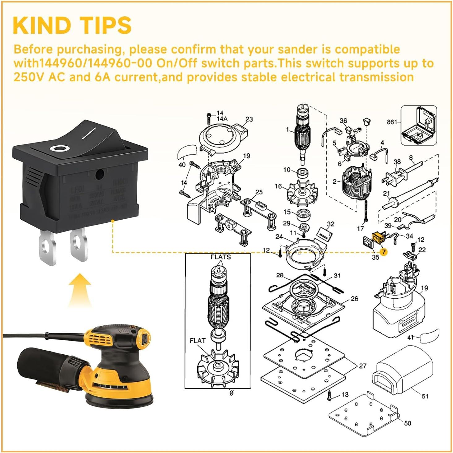 Interruptor On-Off 144960-00 Cutetool para Lijadoras DeWalt