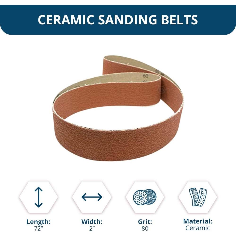 Banda de Lijado Cerámica 2" x 72" Benchmark Abrasives - 80 Grano, Paquete de 6