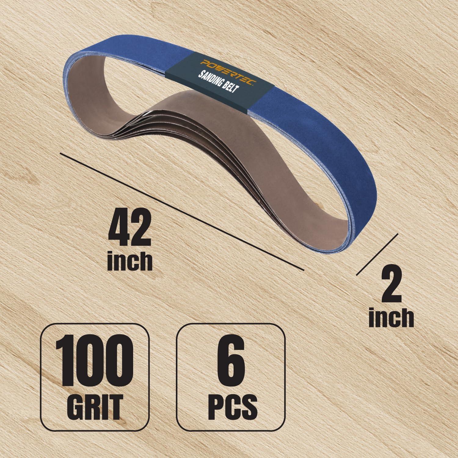 Cintas de Lijado de Zirconia 2x42" POWERTEC 100 Grano 6PK