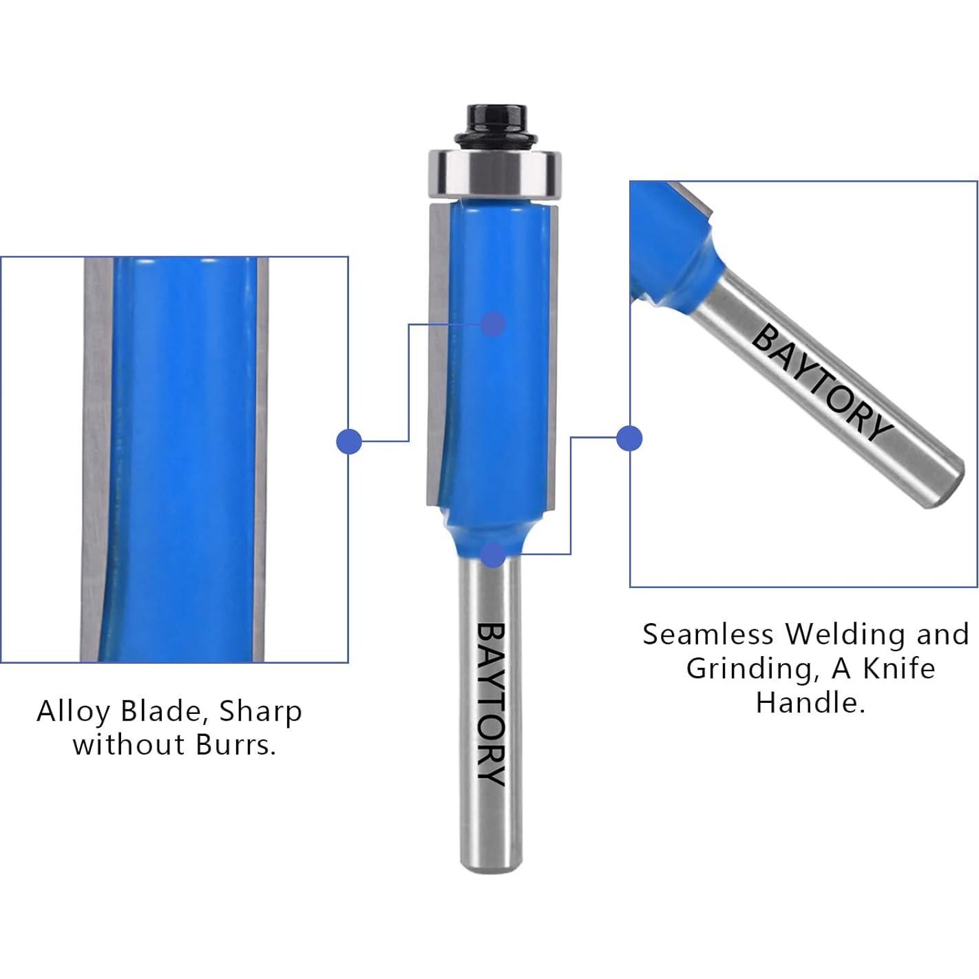 Juego de 4 Bits de Fresadora de Borde Recto BAYTORY 6.35-12.7 mm