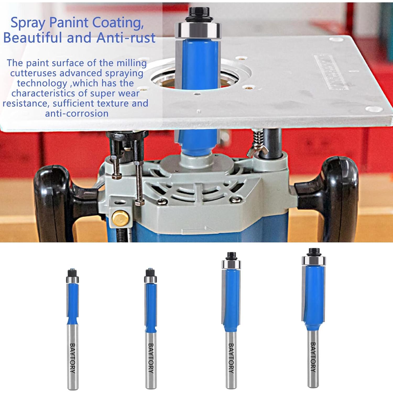 Juego de 4 Bits de Fresadora de Borde Recto BAYTORY 6.35-12.7 mm