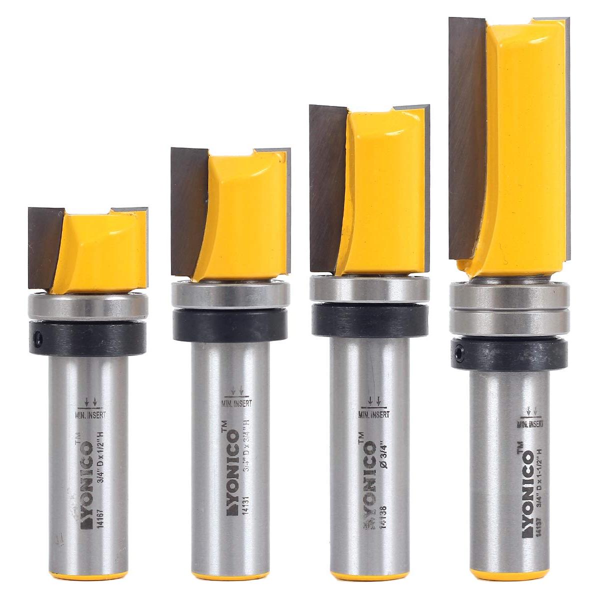 Conjunto de 4 Bits de Router Yonico 3/4" Diámetro Eje 1/2"