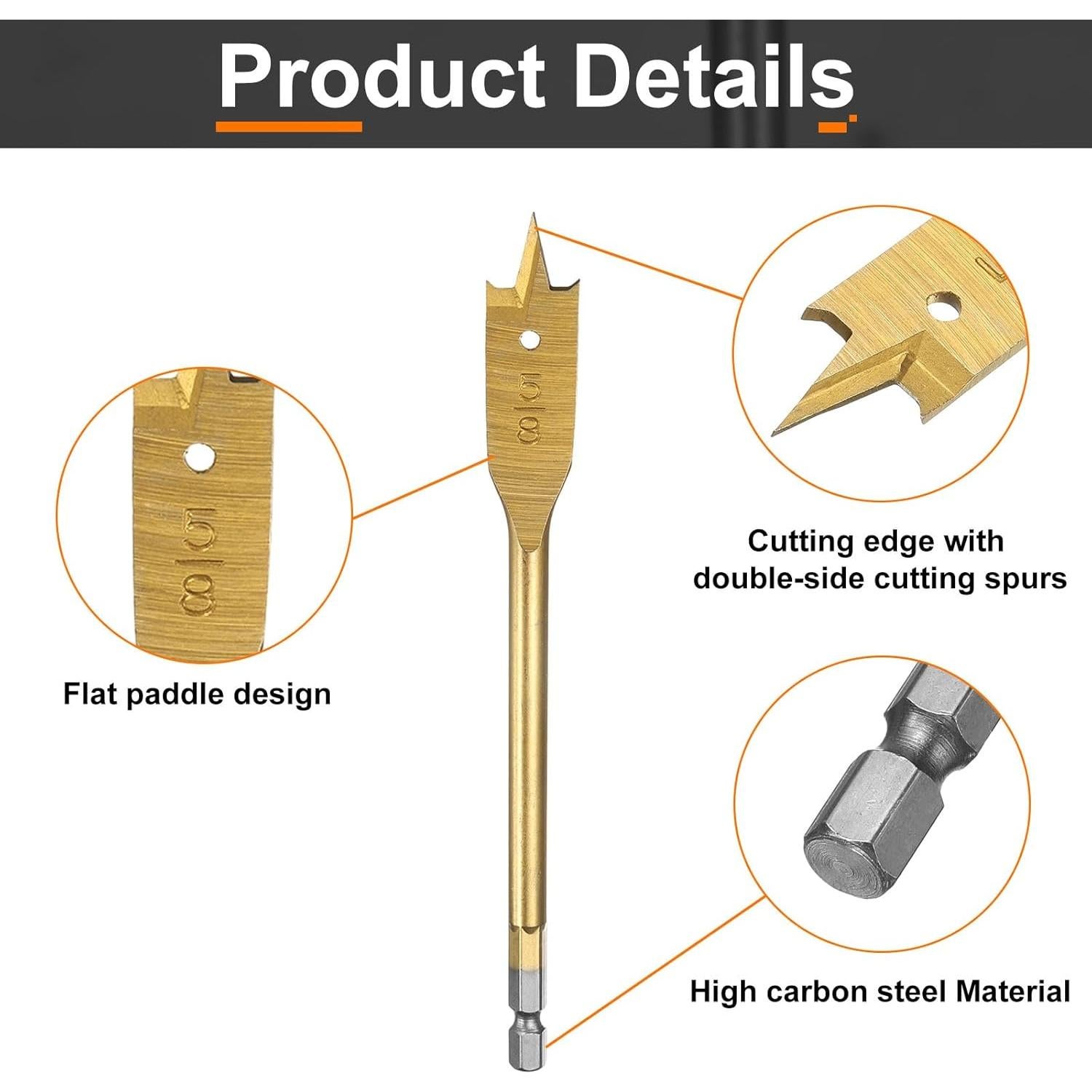 Brocas Planas HARFINGTON 3Pcs 16mm Acero Alto Carbono