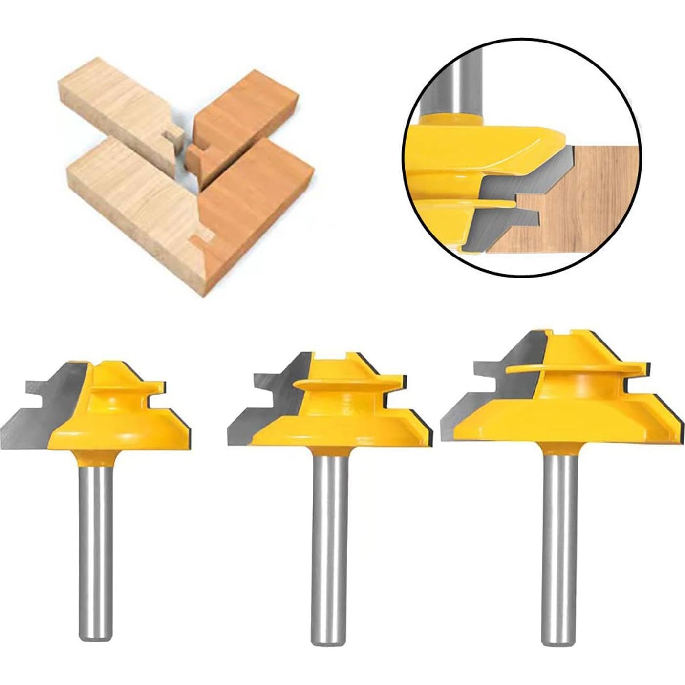 Juego de 3 Fresas de Miter Lock 45° Ozmatip 1/4" (0.64 cm)