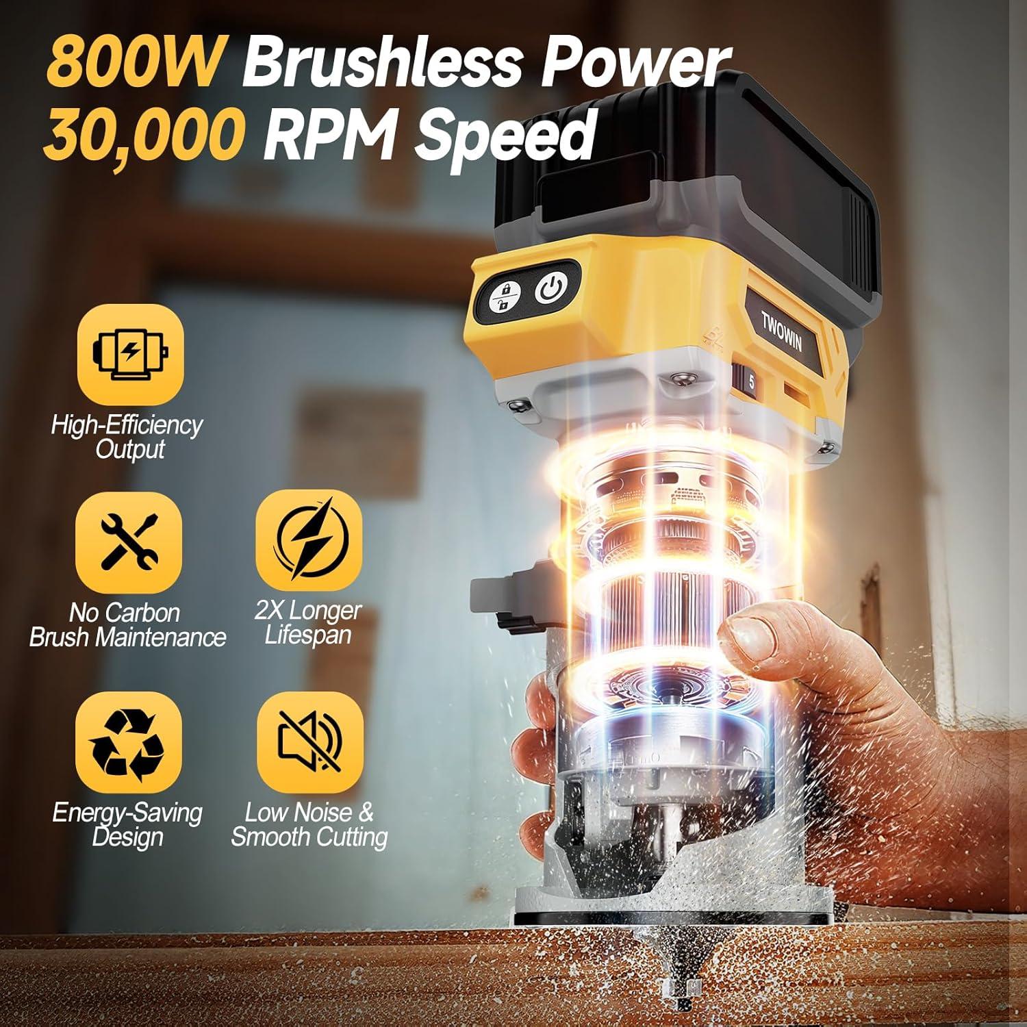 Router Compacto Inalámbrico TwoWin 20V 800W 5 Velocidades