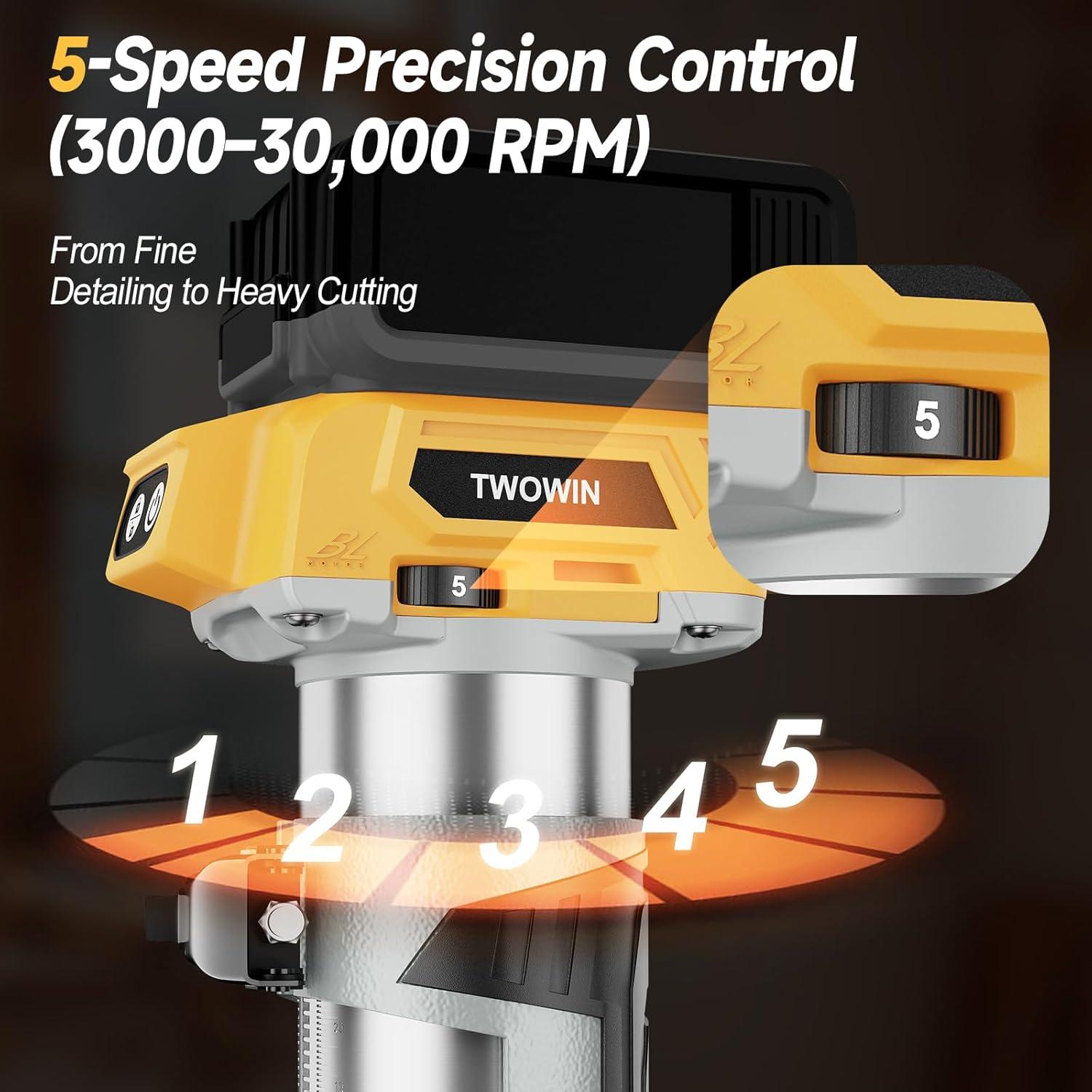 Router Compacto Inalámbrico TwoWin 20V 800W 5 Velocidades