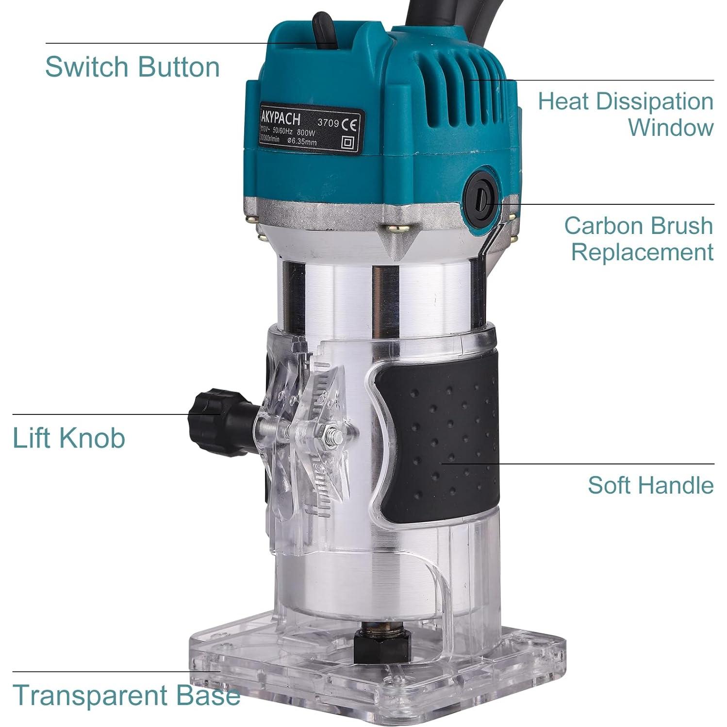 Fresadora de Madera AKYPACH 800W + 15 Brocas 1/4"