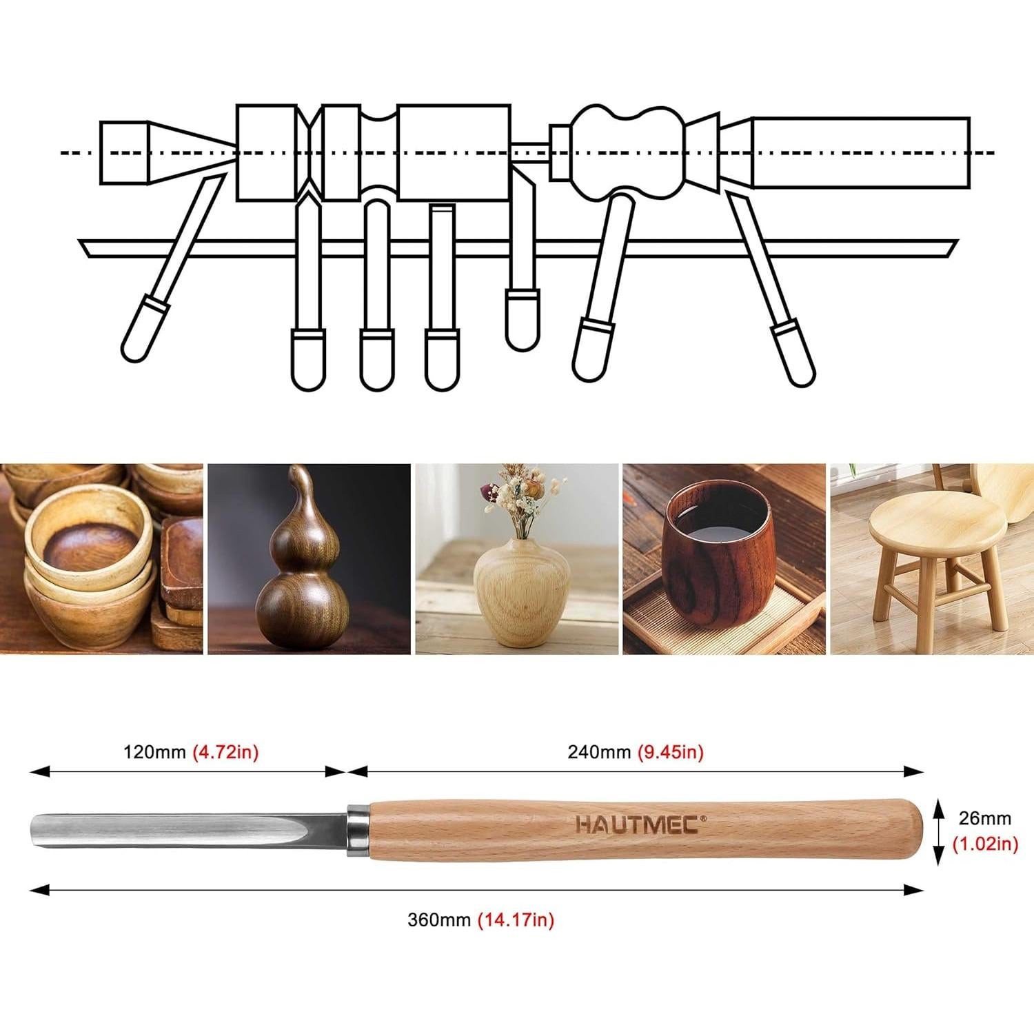 Juego de Cinceles de Torneado de Madera HAUTMEC 8 Piezas