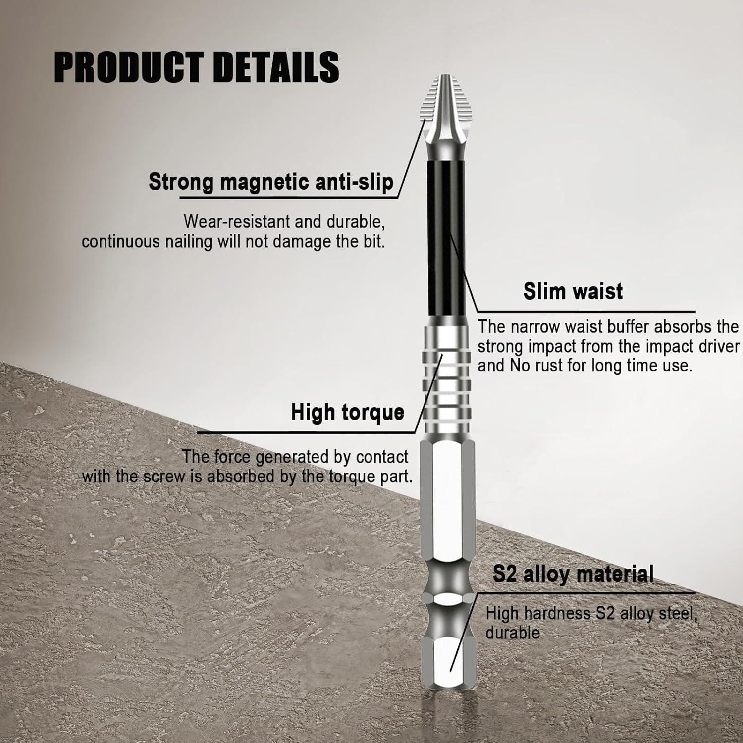 Juego de Puntas Magnéticas de Acero Vanadio 12 Piezas 25-150mm