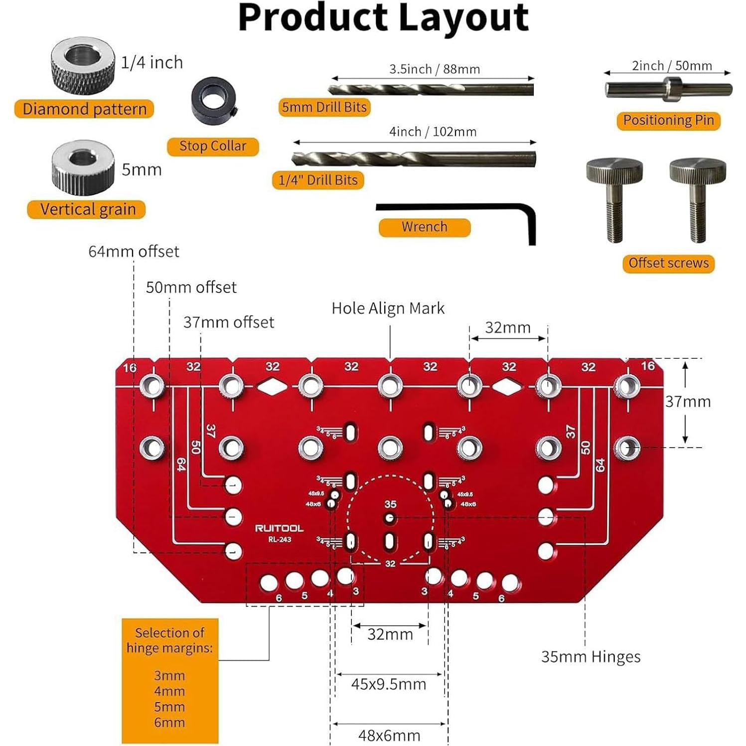Plantilla de Perforación de Estantes y Bisagra Ejoyous 2 en 1