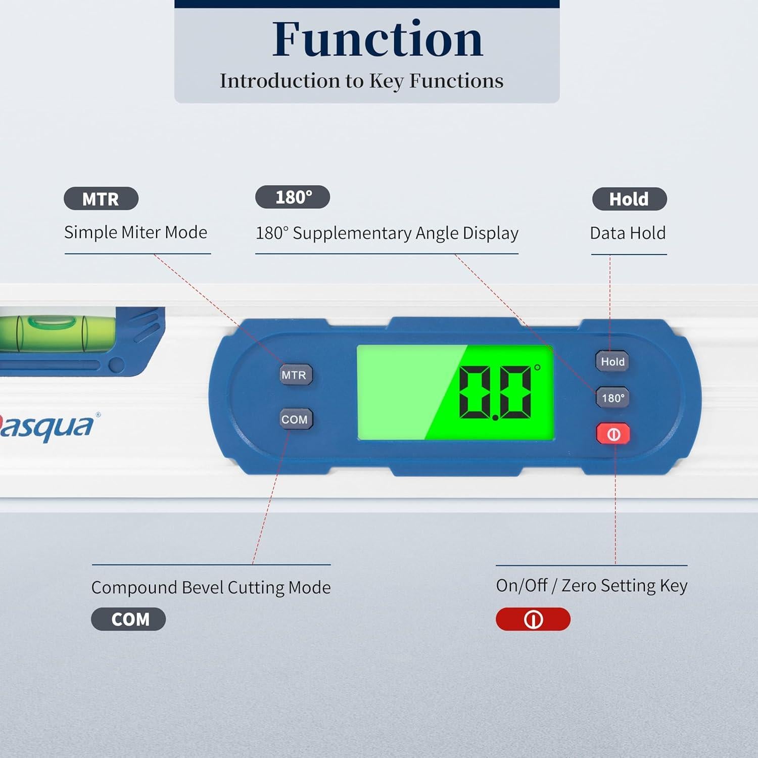 Medidor de Ángulo Digital 4-en-1 Dasqua Protractor 0-220°