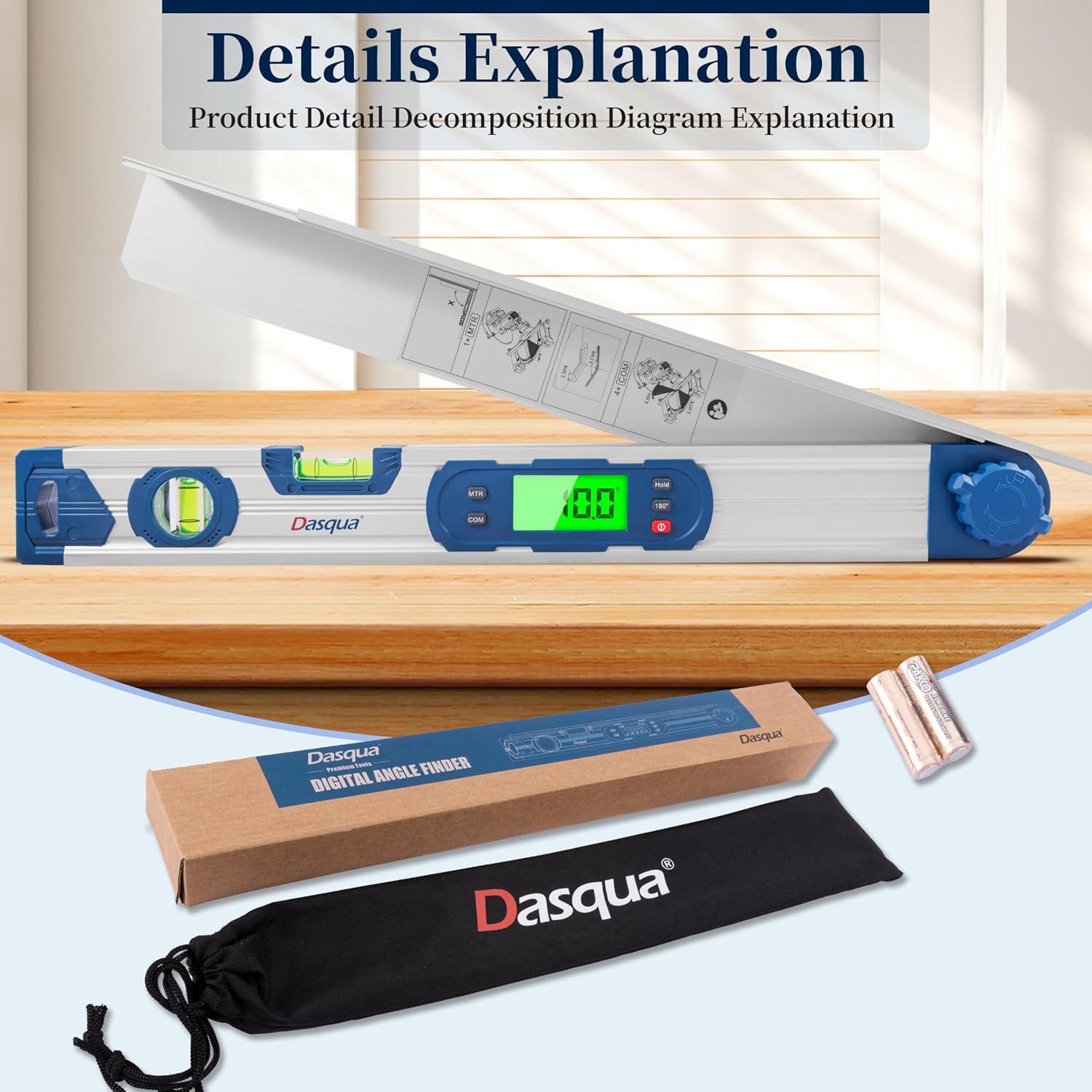 Medidor de Ángulo Digital 4-en-1 Dasqua Protractor 0-220°