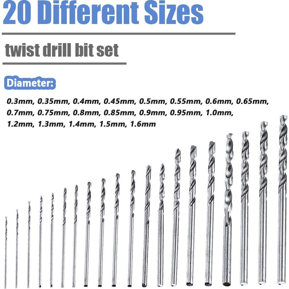 Juego de Brocas Mini Micro Mesee 20 Piezas 0.3-1.6mm HSS