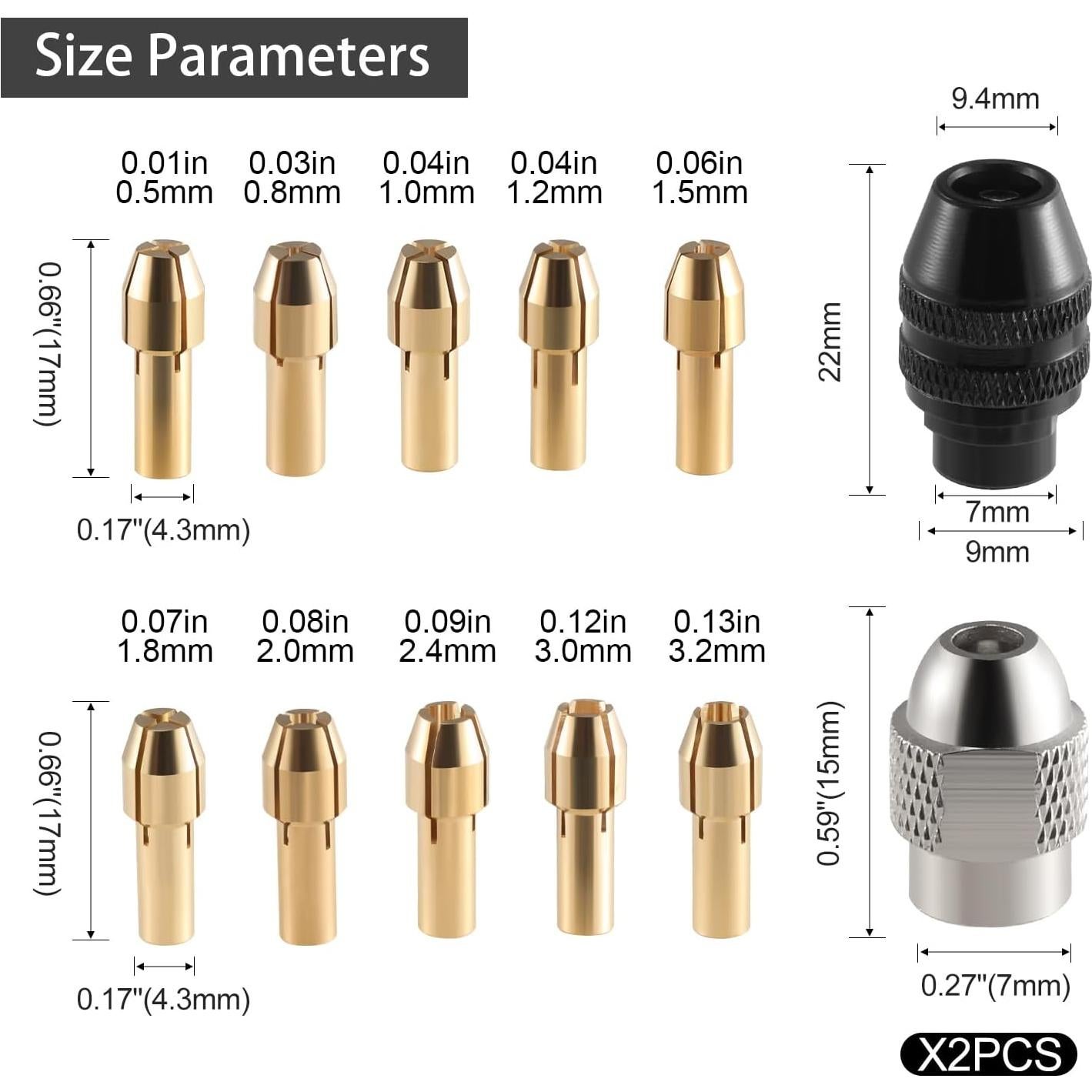 Juego de Mandriles Sin Llave Hozly 0.8-3.2mm Accesorios