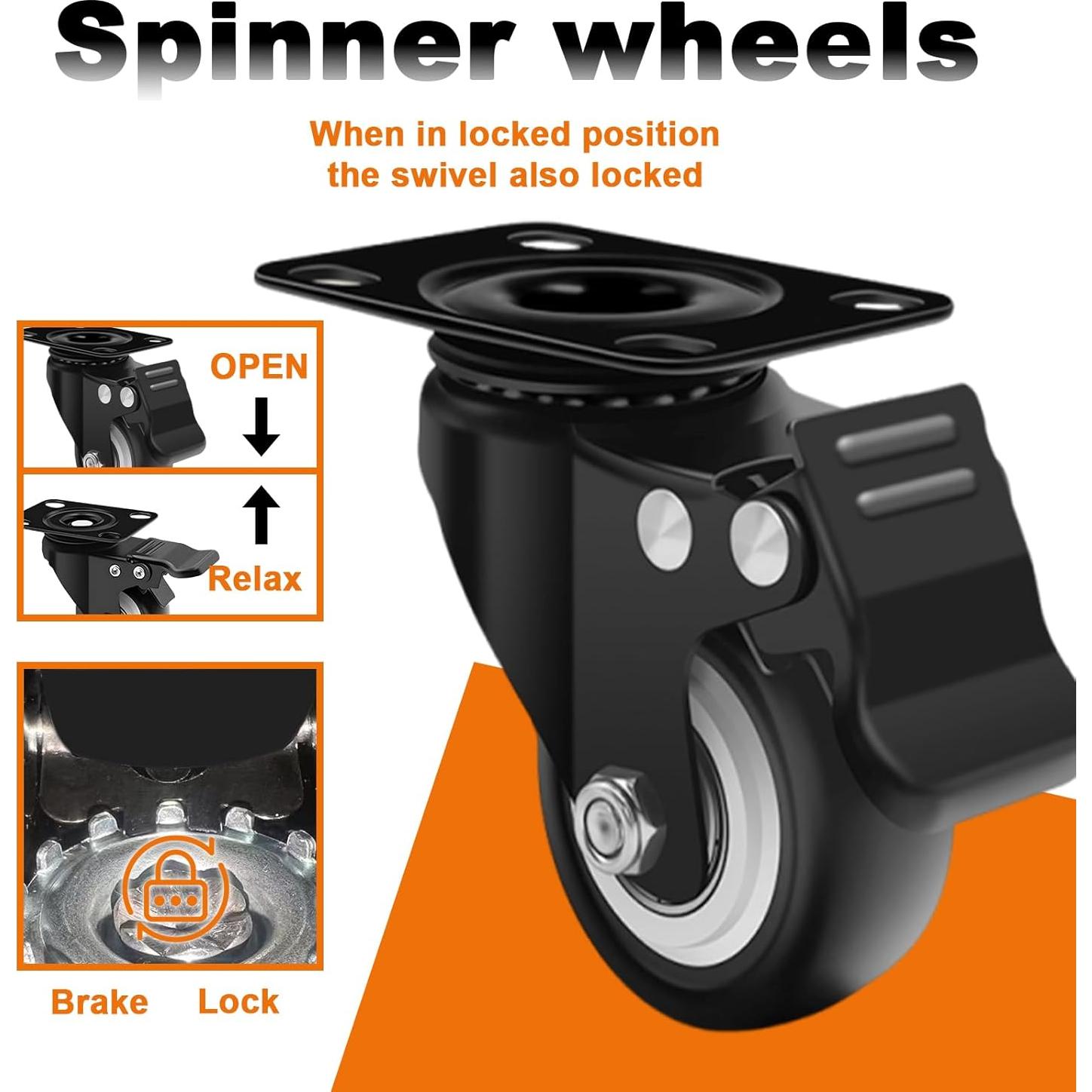 Ruedas de Caster 2" MSH&HCE con Bloqueo - 272kg, Juego de 4