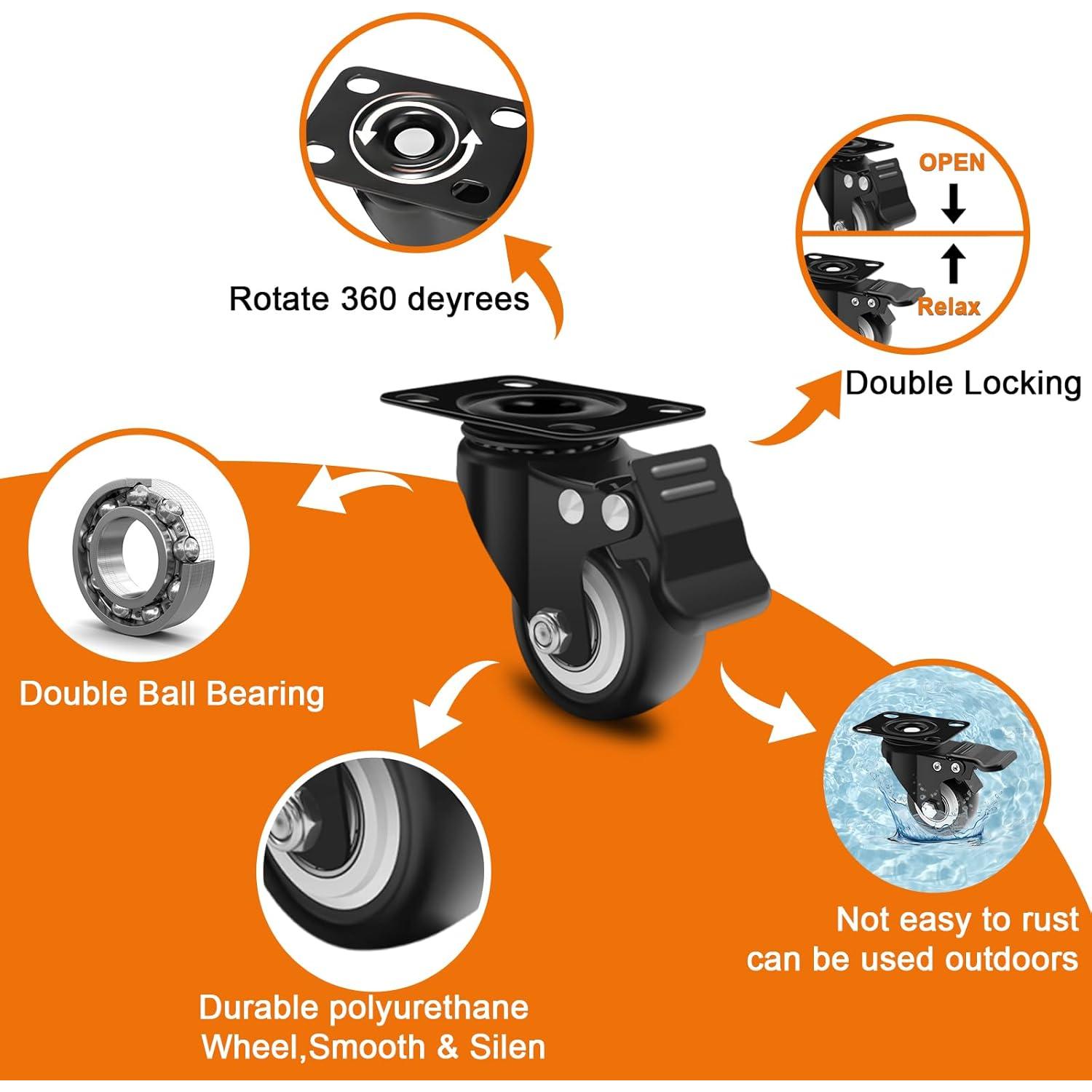 Ruedas de Caster 2" MSH&HCE con Bloqueo - 272kg, Juego de 4