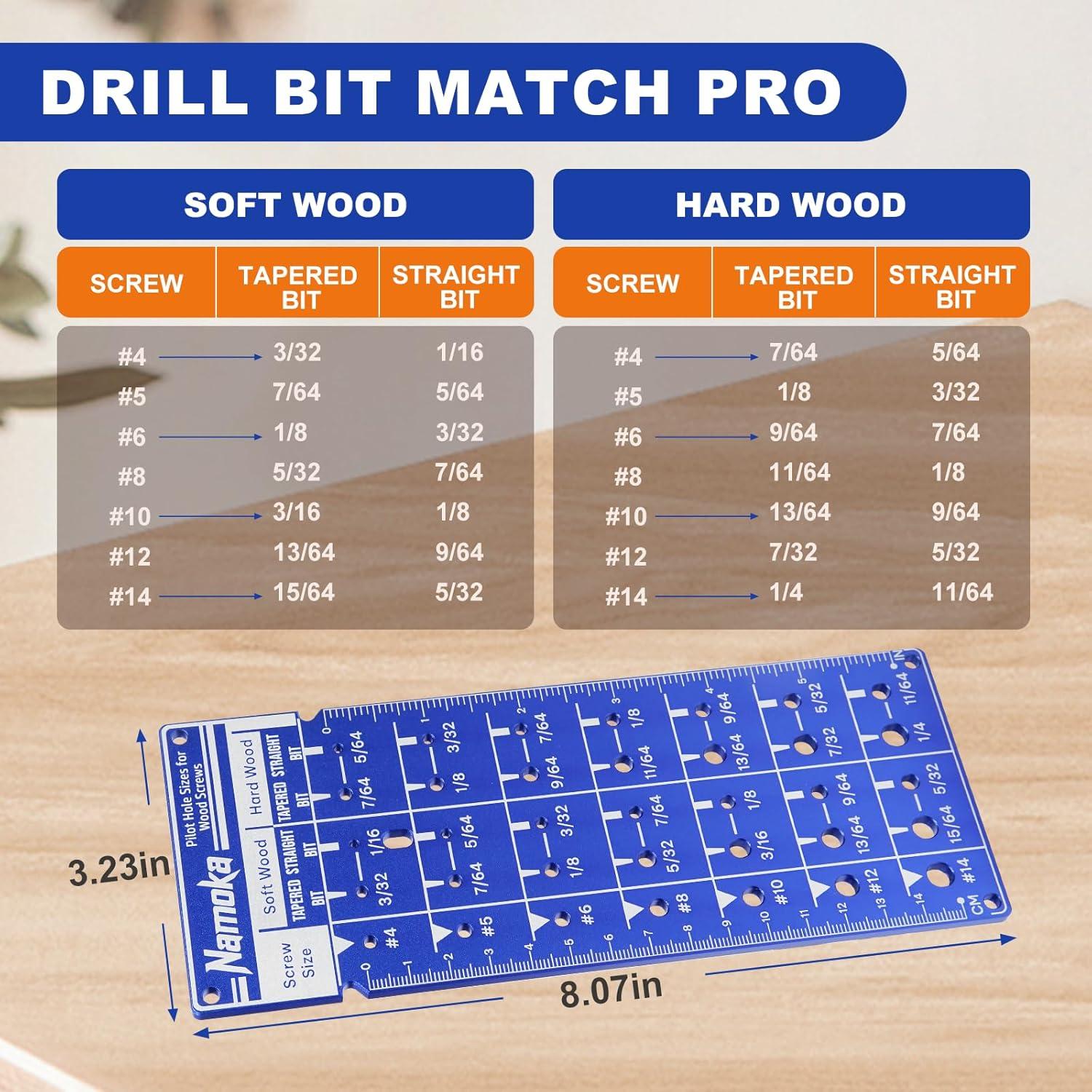 Tabla de Tamaños de Tornillos y Medidor de Brocas Namoka 15cm