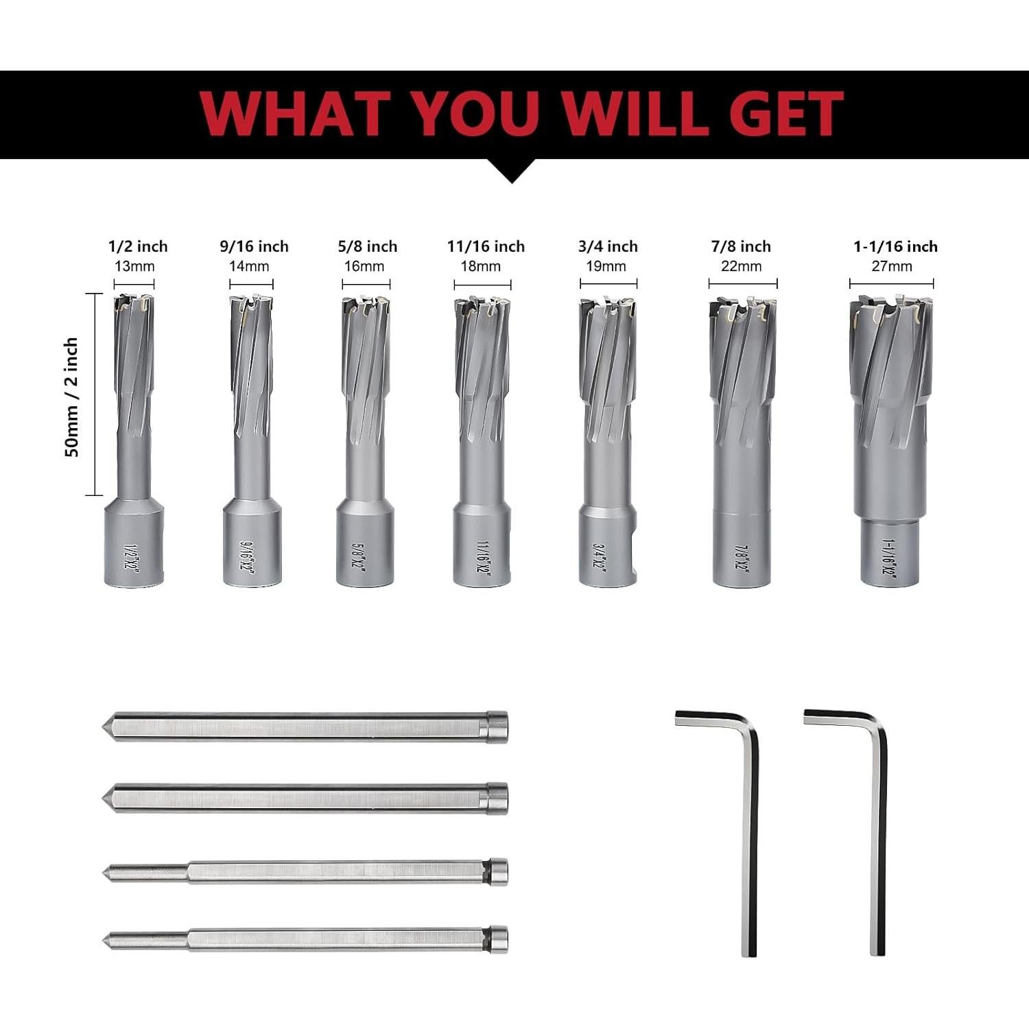 Juego de 7 Cortadores Anulares GRIXLEN 13mm a 27mm para Acero