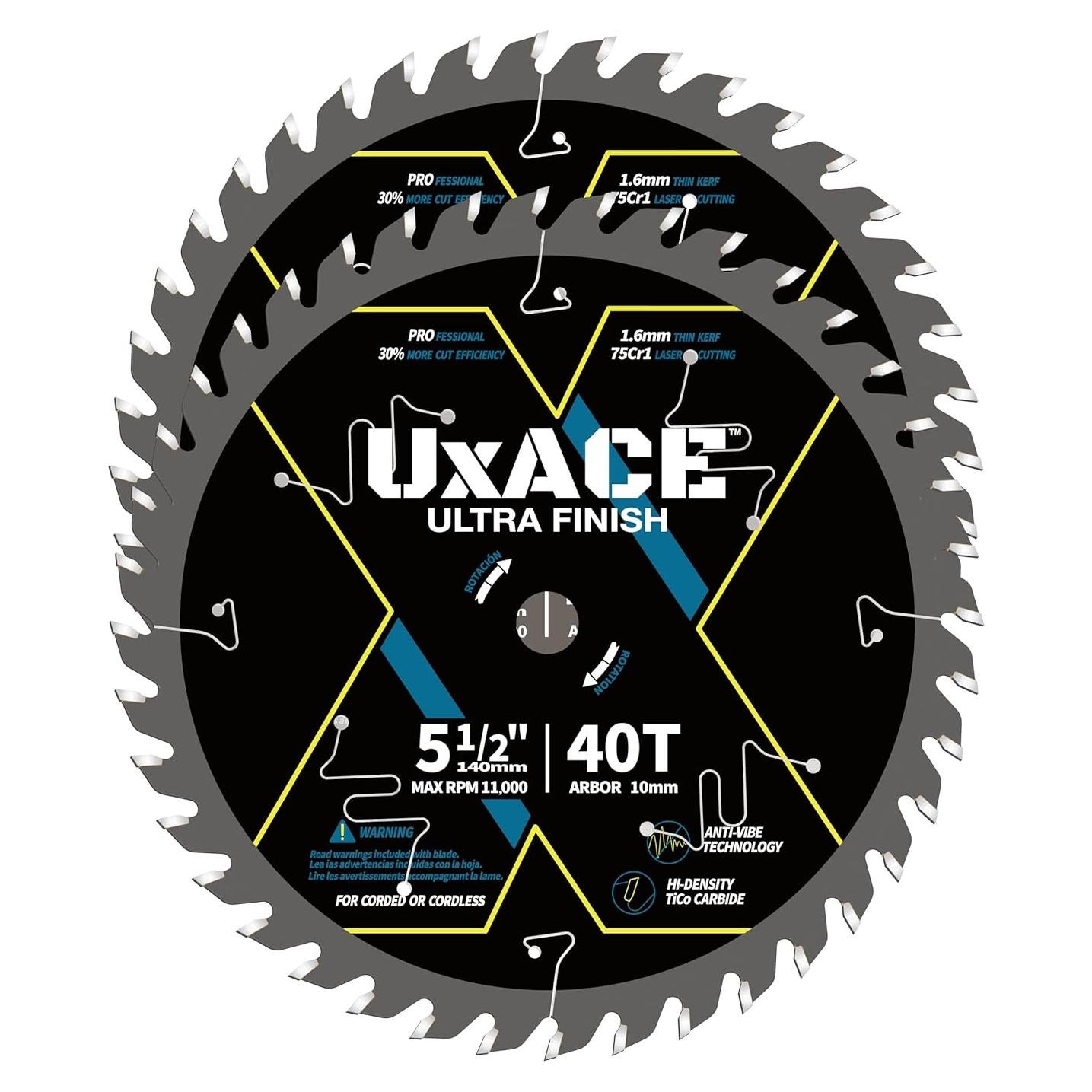 Hoja de Sierra Circular UXACE 13.97 cm 40 Dientes Carburo 2 Pcs