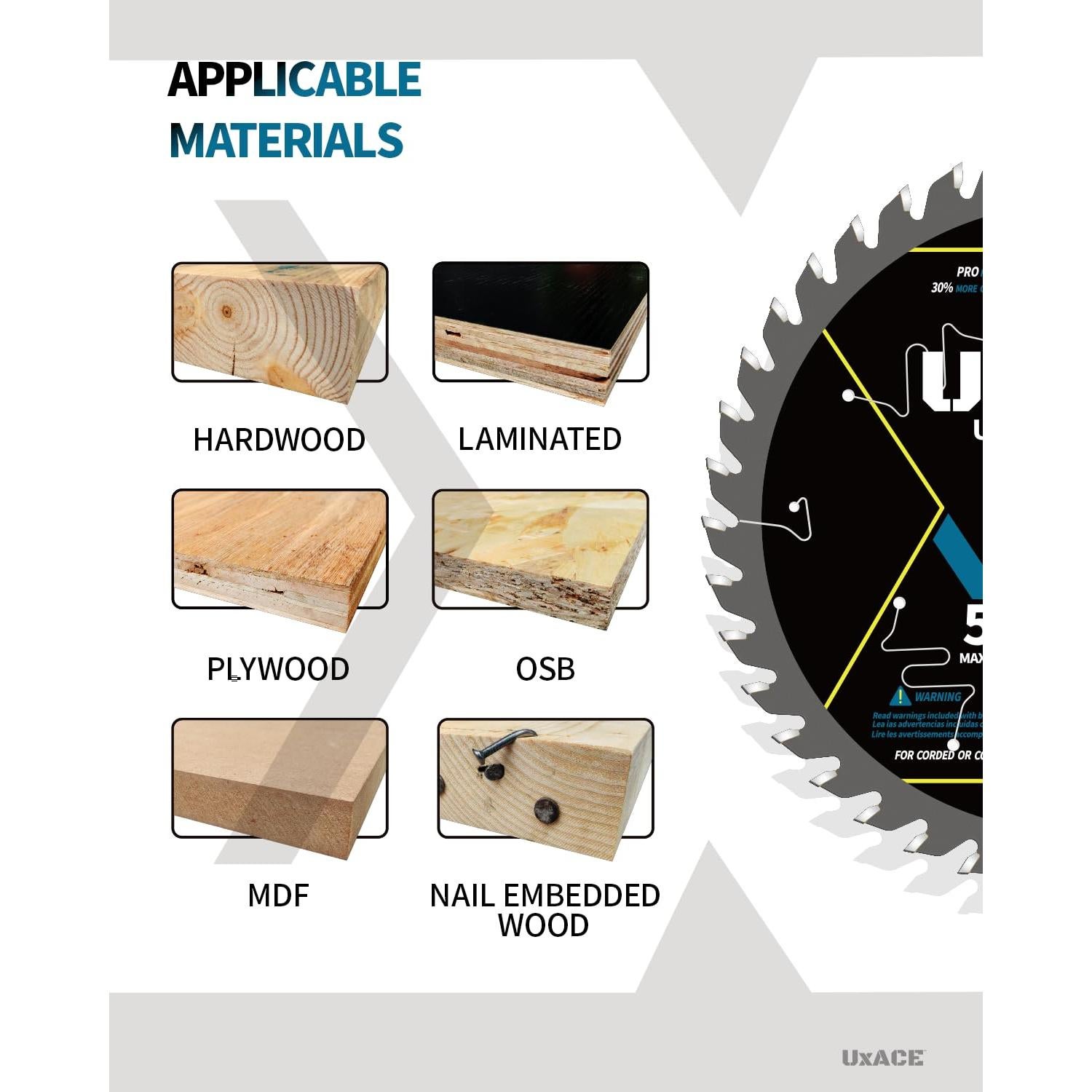 Hoja de Sierra Circular UXACE 13.97 cm 40 Dientes Carburo 2 Pcs