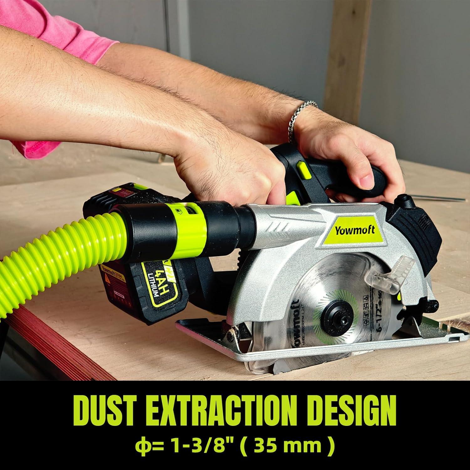 Sierra Circular Inalámbrica YOWMOFT 20V 6.5" Sin Escobillas