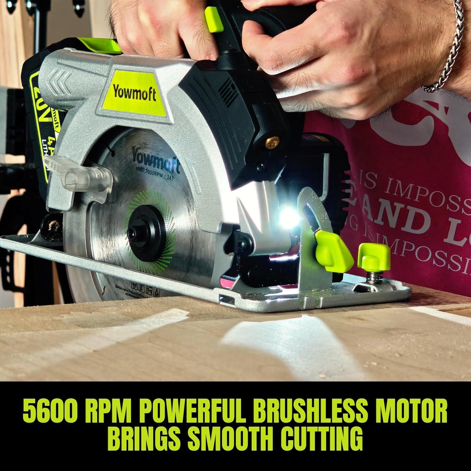 Sierra Circular Inalámbrica YOWMOFT 20V 6.5" Sin Escobillas