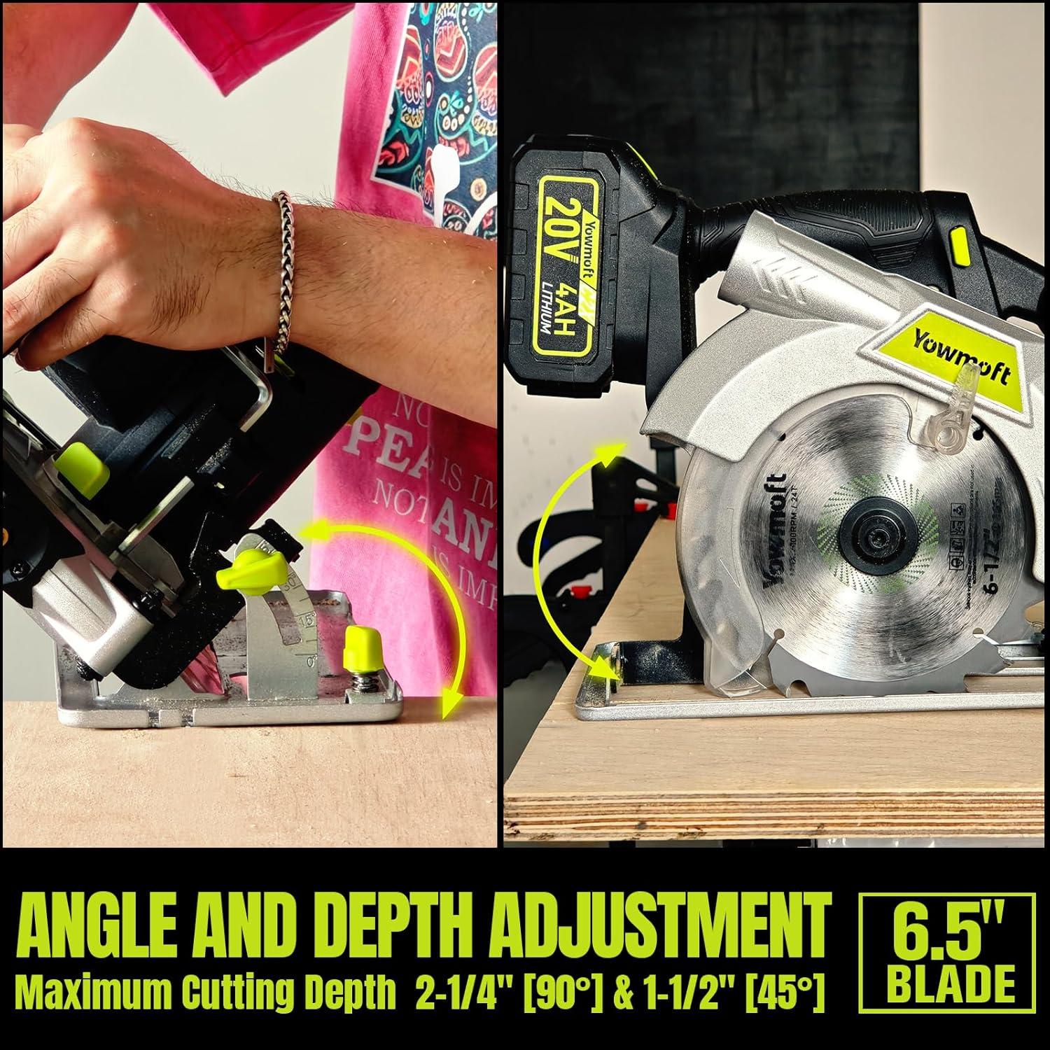 Sierra Circular Inalámbrica YOWMOFT 20V 6.5" Sin Escobillas