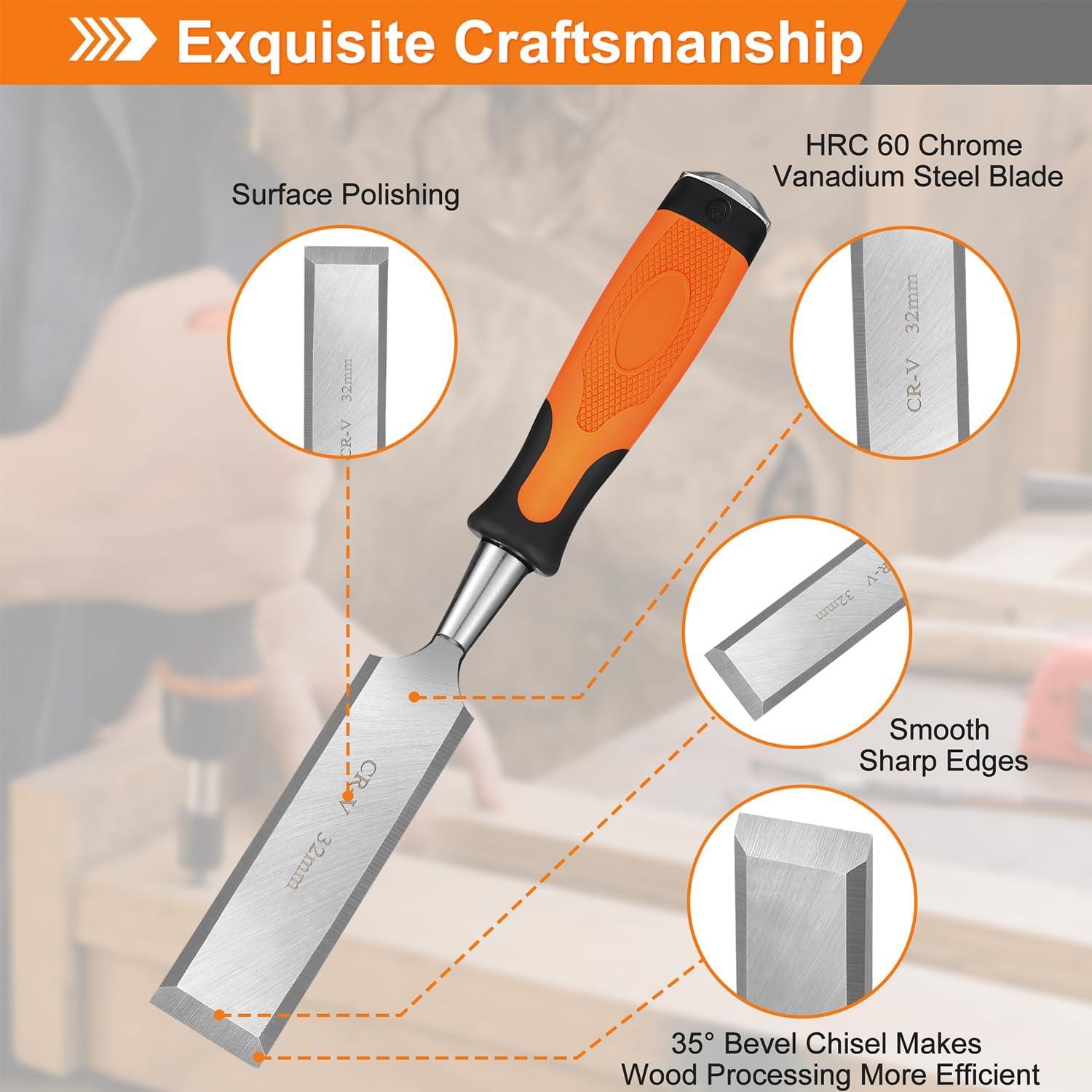 Juego de Cinceles de Madera KINGBRO 6 Pcs Acero al Carbono