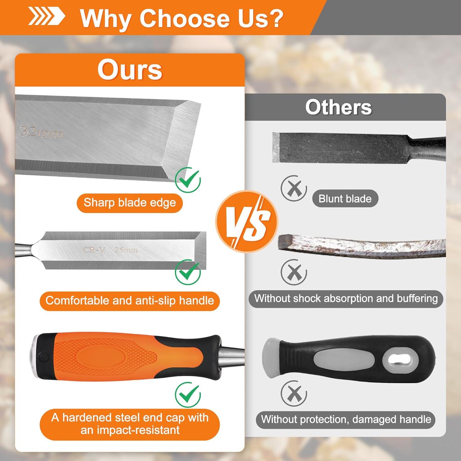 Juego de Cinceles de Madera KINGBRO 6 Pcs Acero al Carbono