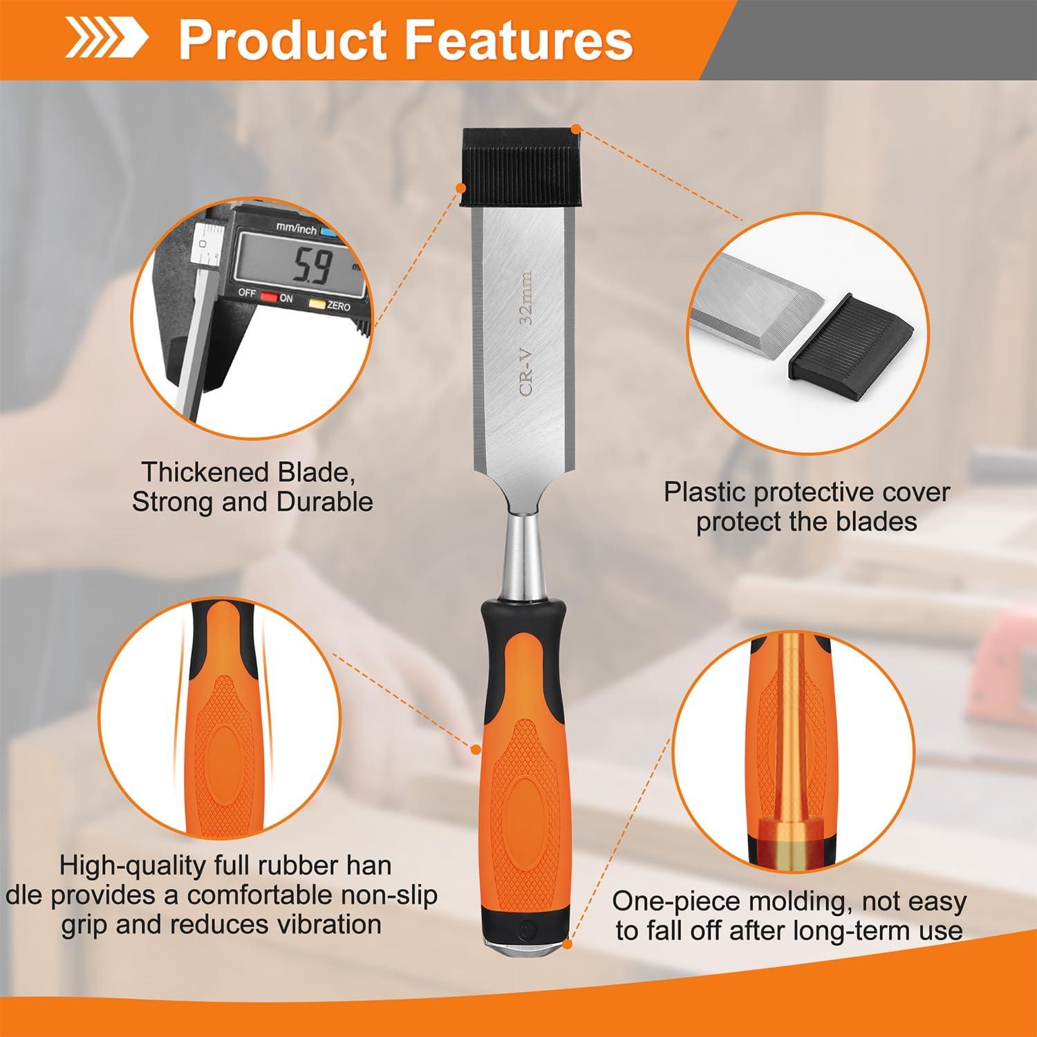 Juego de Cinceles de Madera KINGBRO 6 Pcs Acero al Carbono