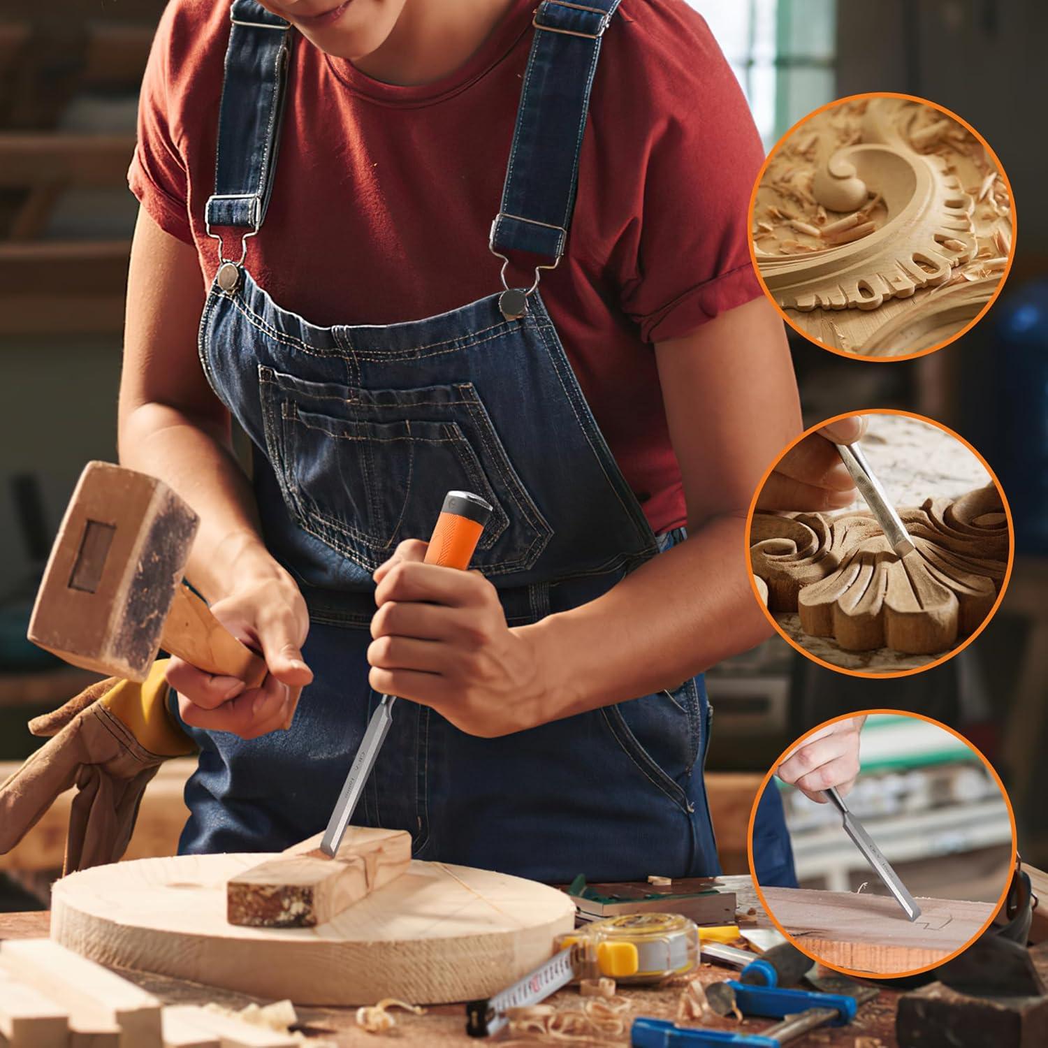 Juego de Cinceles de Madera KINGBRO 6 Pcs Acero al Carbono