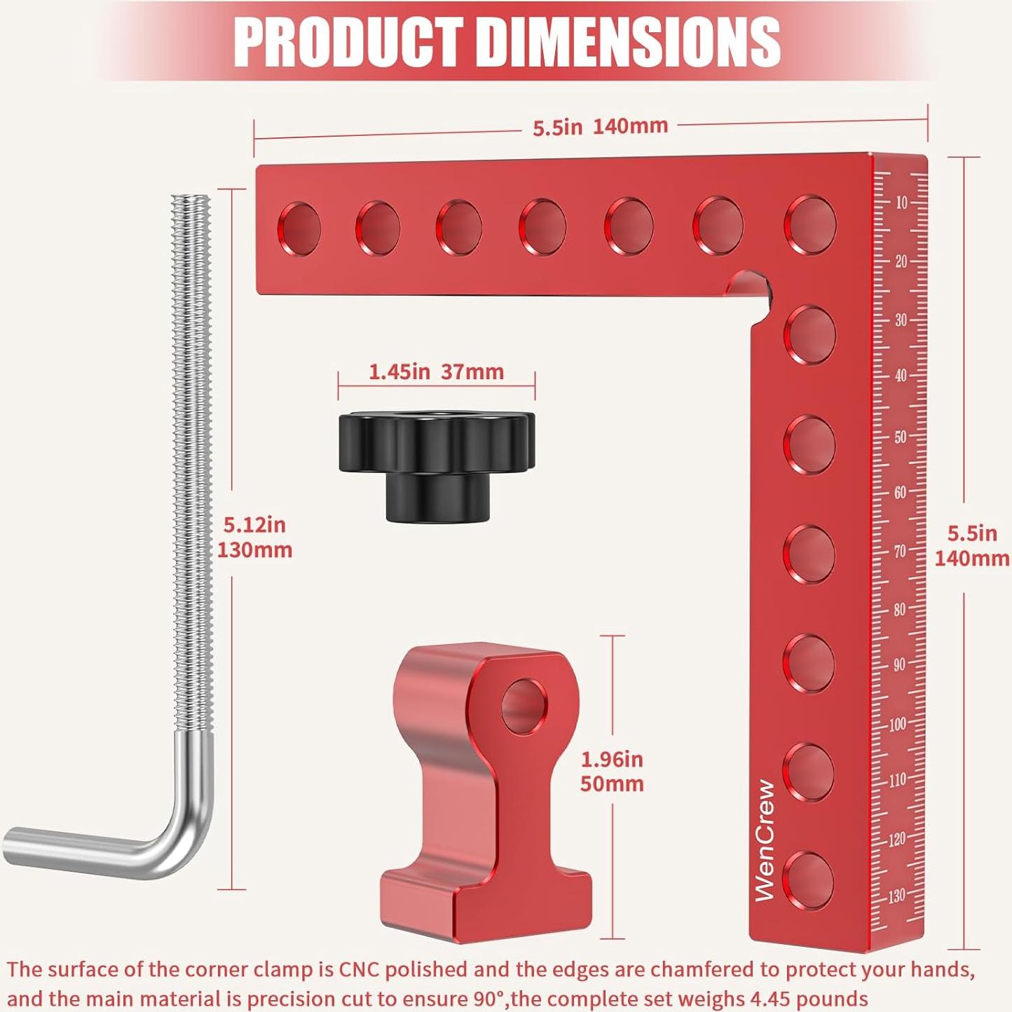 Abrazaderas de esquina WenCrew 4 Pack 90 grados 13.97 cm aluminio