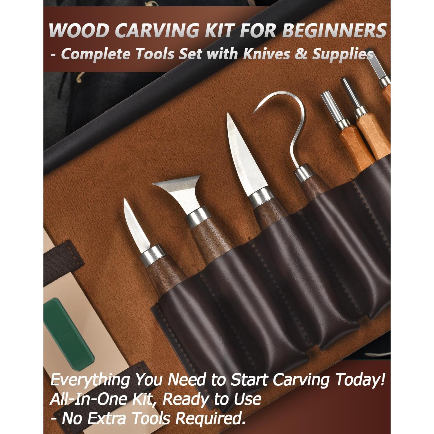 Kit de Tallado en Madera Bluvizo 25 en 1 con Estuche de Cuero