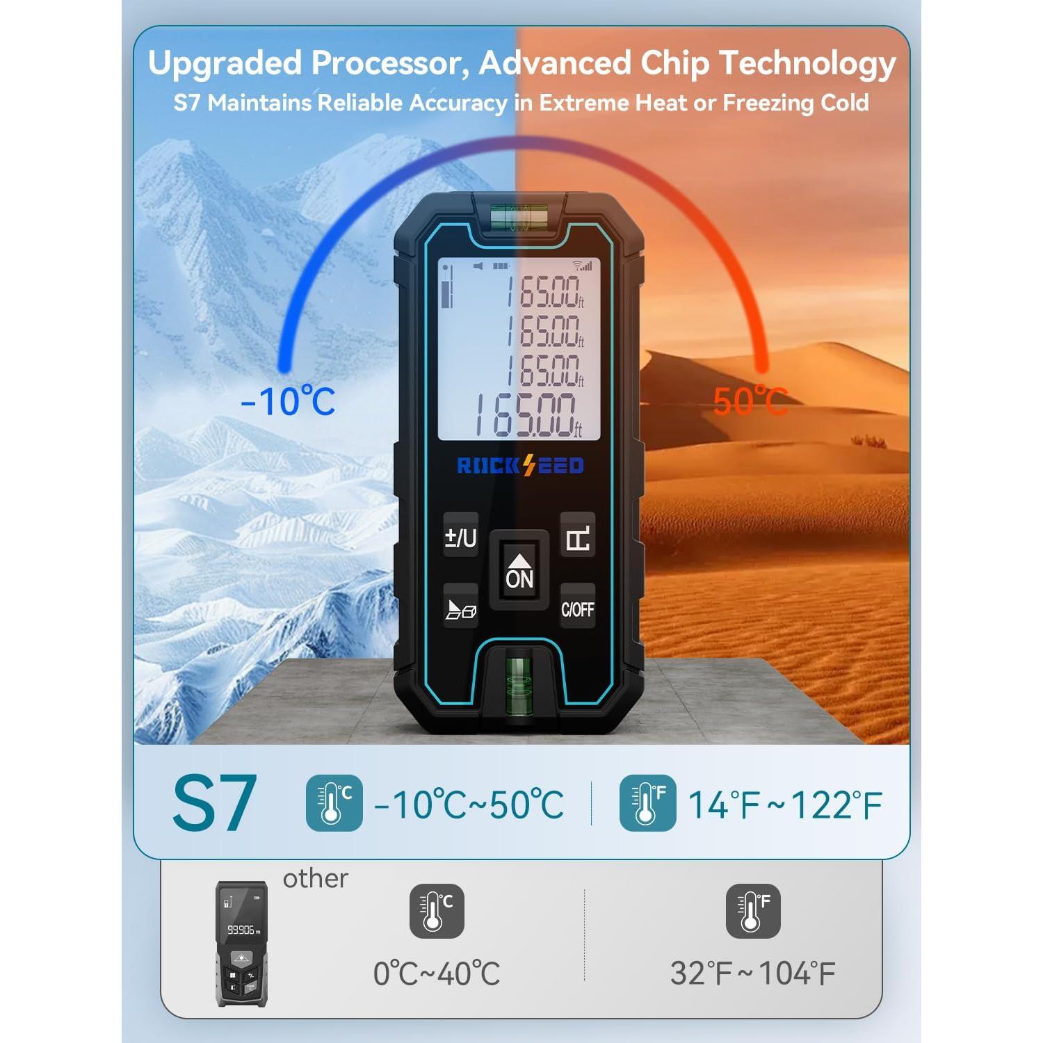 Medidor Láser RockSeed S7-50 de 50.29 Metros con 2 Niveles