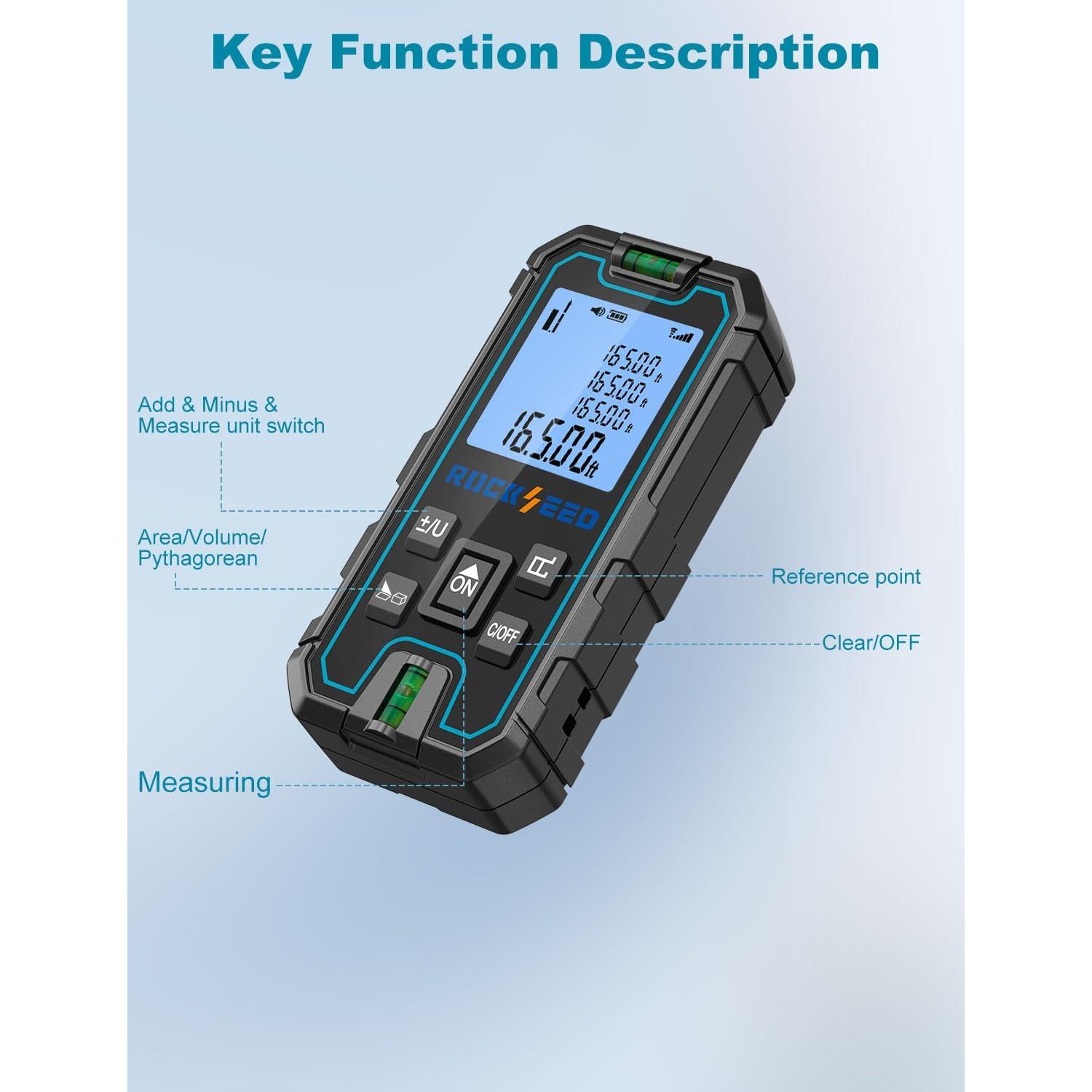 Medidor Láser RockSeed S7-50 de 50.29 Metros con 2 Niveles