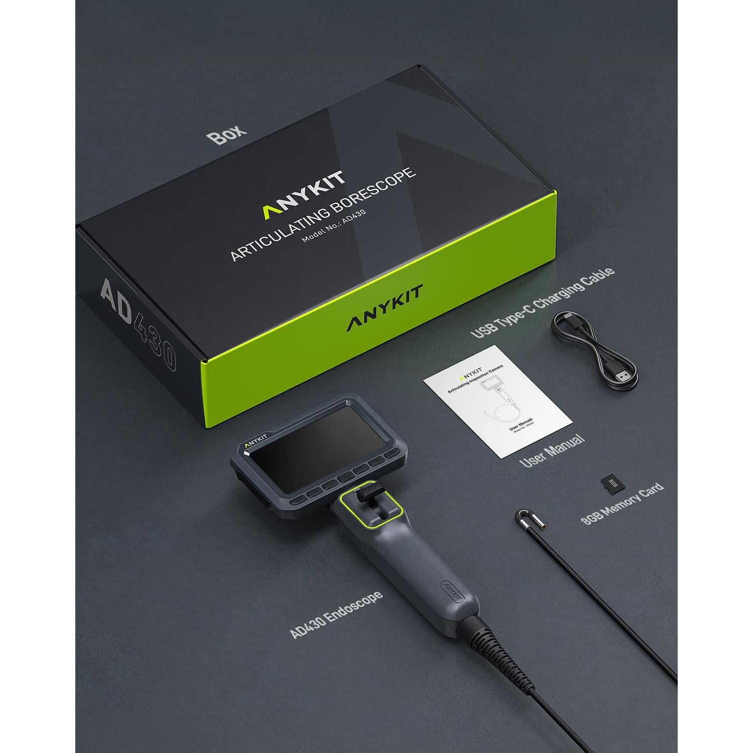 Cámara Borescope Anykit 4.3" HD Articulada 210° 1.2m