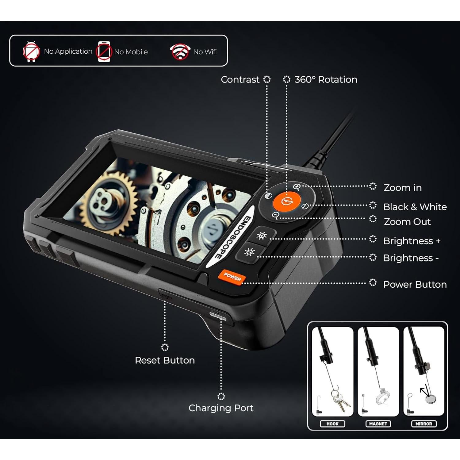 Cámara Endoscopio Amylac 5m IP67 1080P con Luz 4.3"