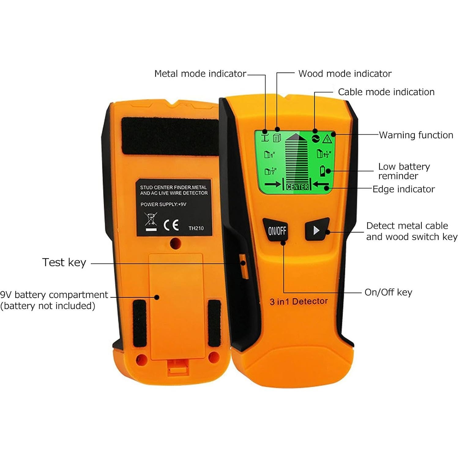 Detector de Pared Walfront TH210 Escáner Digital LCD 9V