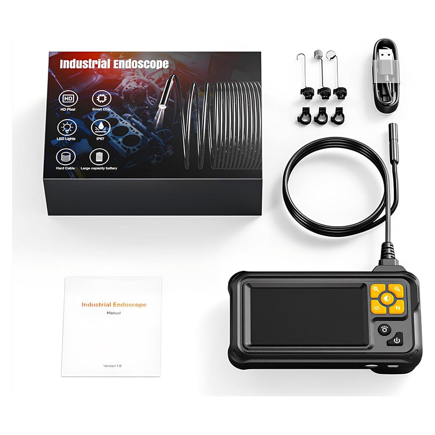 Dual Lens Endoscope Camera with 8 LED Lights, Inspection Borescope Camera with 4.3" IPS 1080P HD Screen, 16.4FT Semi-Rigid Cord Cable Bore Scope, IP67 Waterproof for Sewer Car Wall Plumbing HVAC
