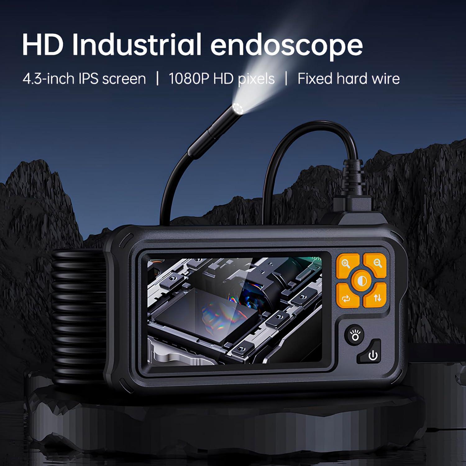 Dual Lens Endoscope Camera with 8 LED Lights, Inspection Borescope Camera with 4.3" IPS 1080P HD Screen, 16.4FT Semi-Rigid Cord Cable Bore Scope, IP67 Waterproof for Sewer Car Wall Plumbing HVAC