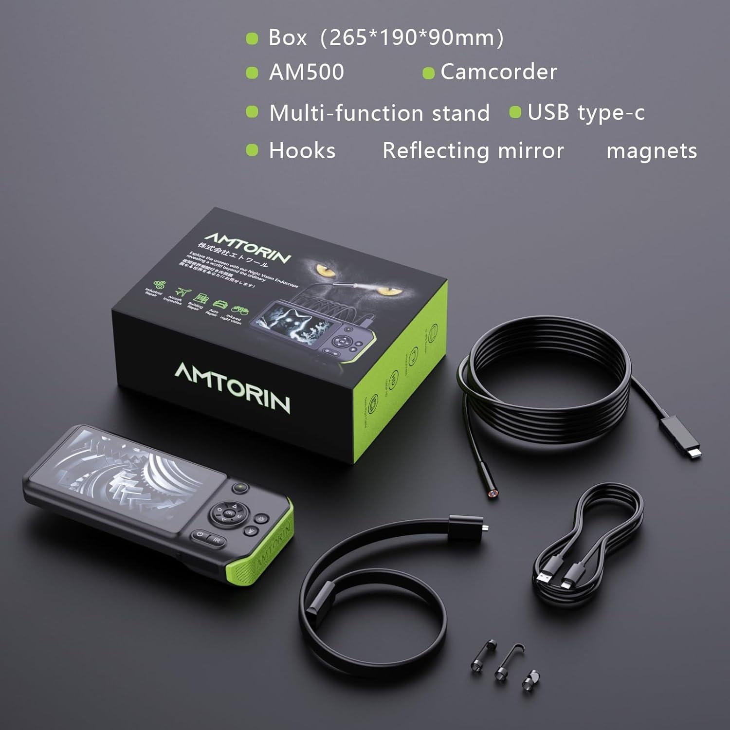 Endoscopio AMTORIN 5m con Visión Nocturna y Pantalla IPS 5"