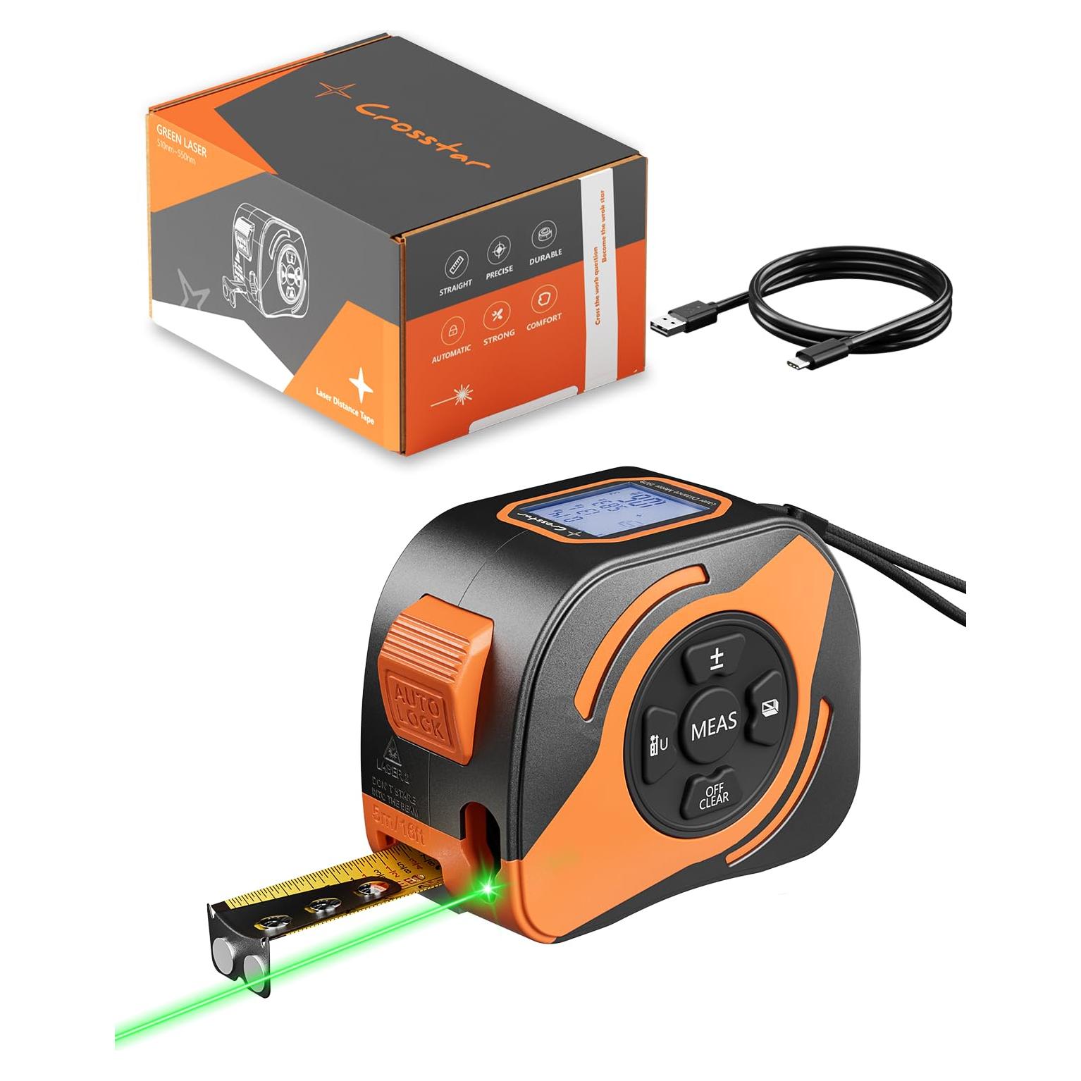 Cinta de Medir Láser 2-en-1 Crosstar 60m y Manual 5m