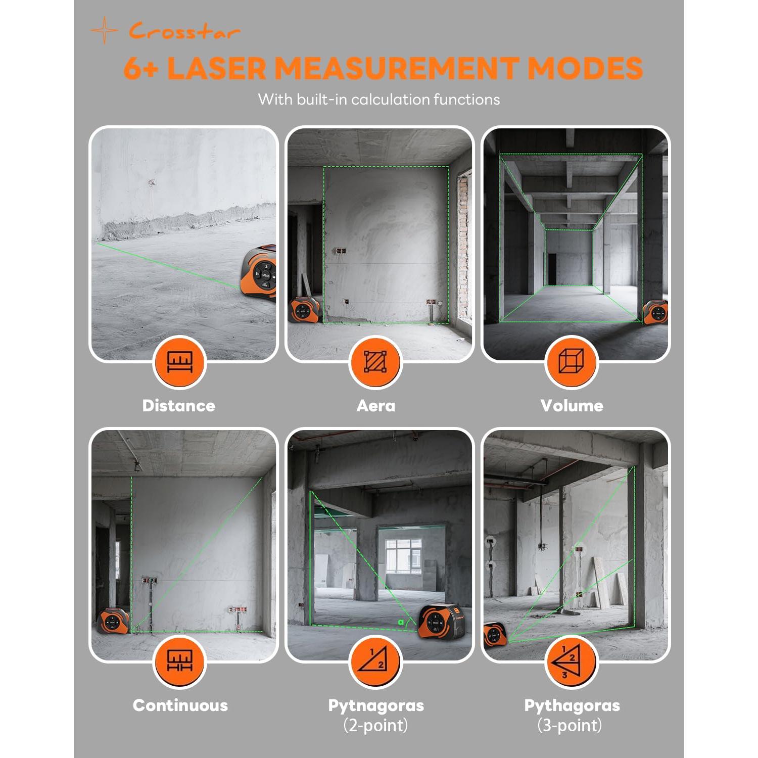 Cinta de Medir Láser 2-en-1 Crosstar 60m y Manual 5m