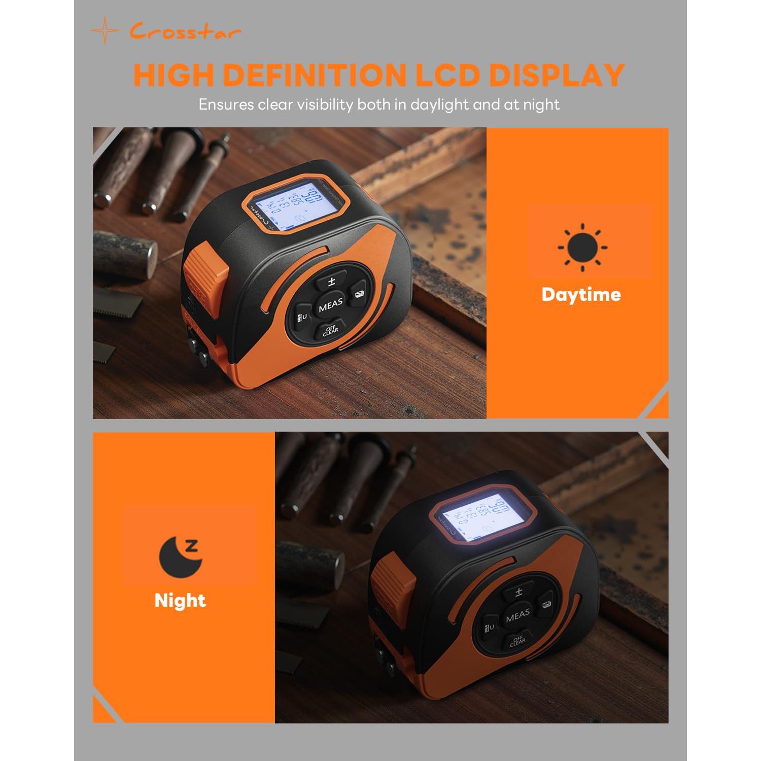 Cinta de Medir Láser 2-en-1 Crosstar 60m y Manual 5m