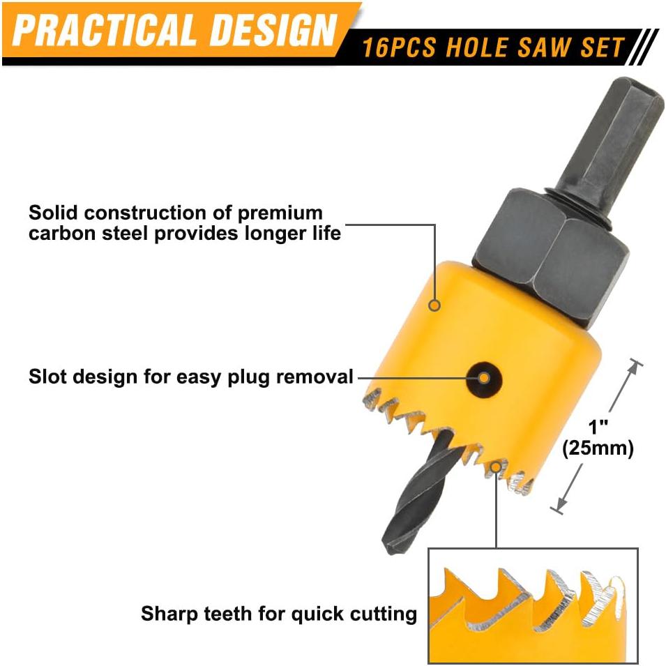 Juego de Sierras de Corona Hoteche 16 Piezas 19mm a 127mm