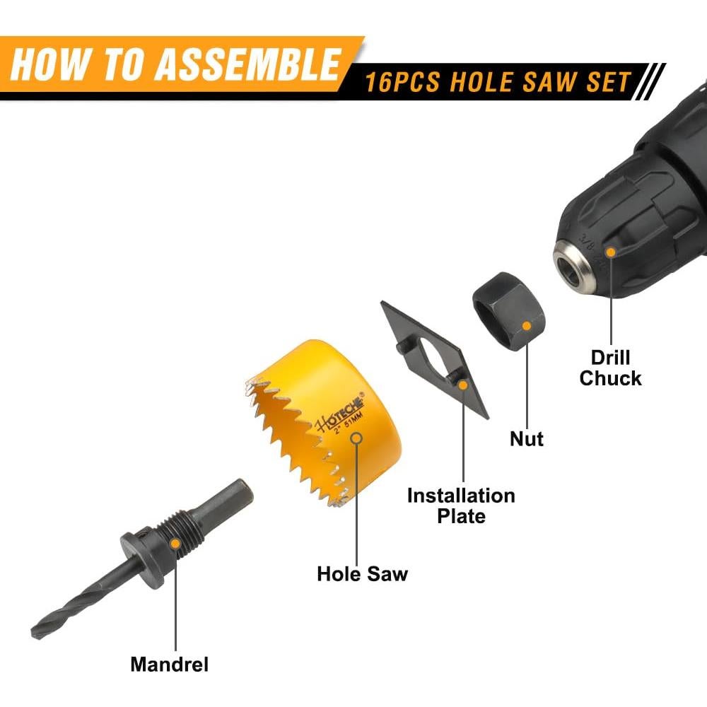 Juego de Sierras de Corona Hoteche 16 Piezas 19mm a 127mm