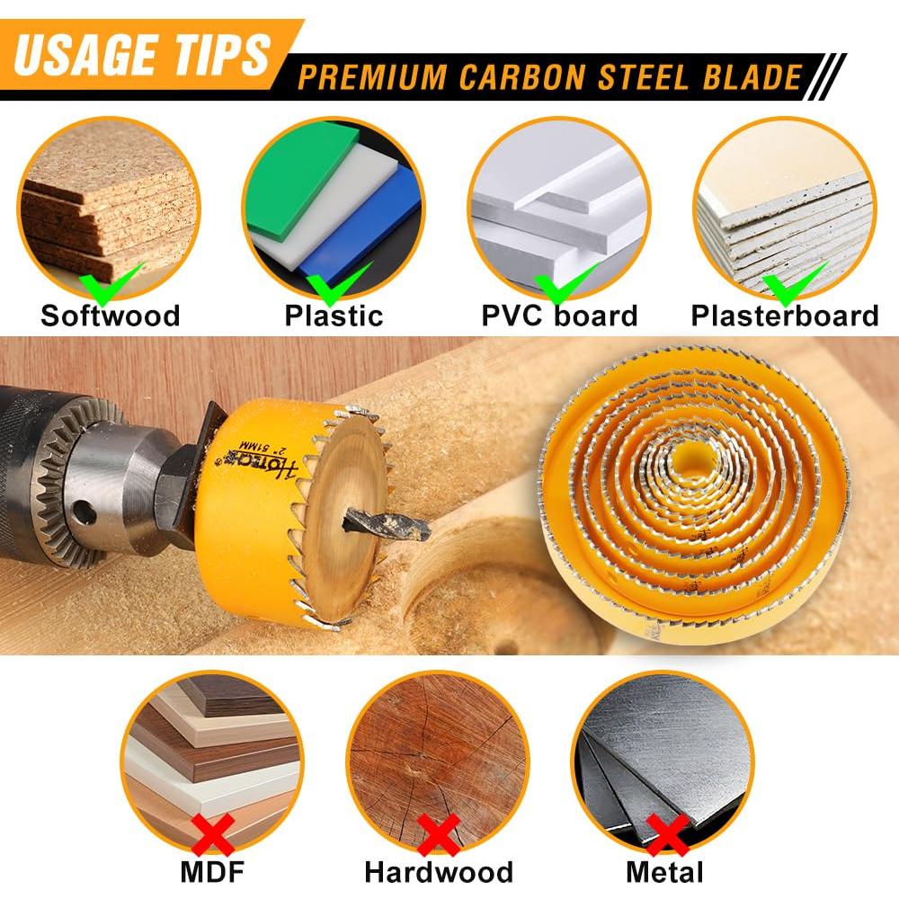 Juego de Sierras de Corona Hoteche 16 Piezas 19mm a 127mm