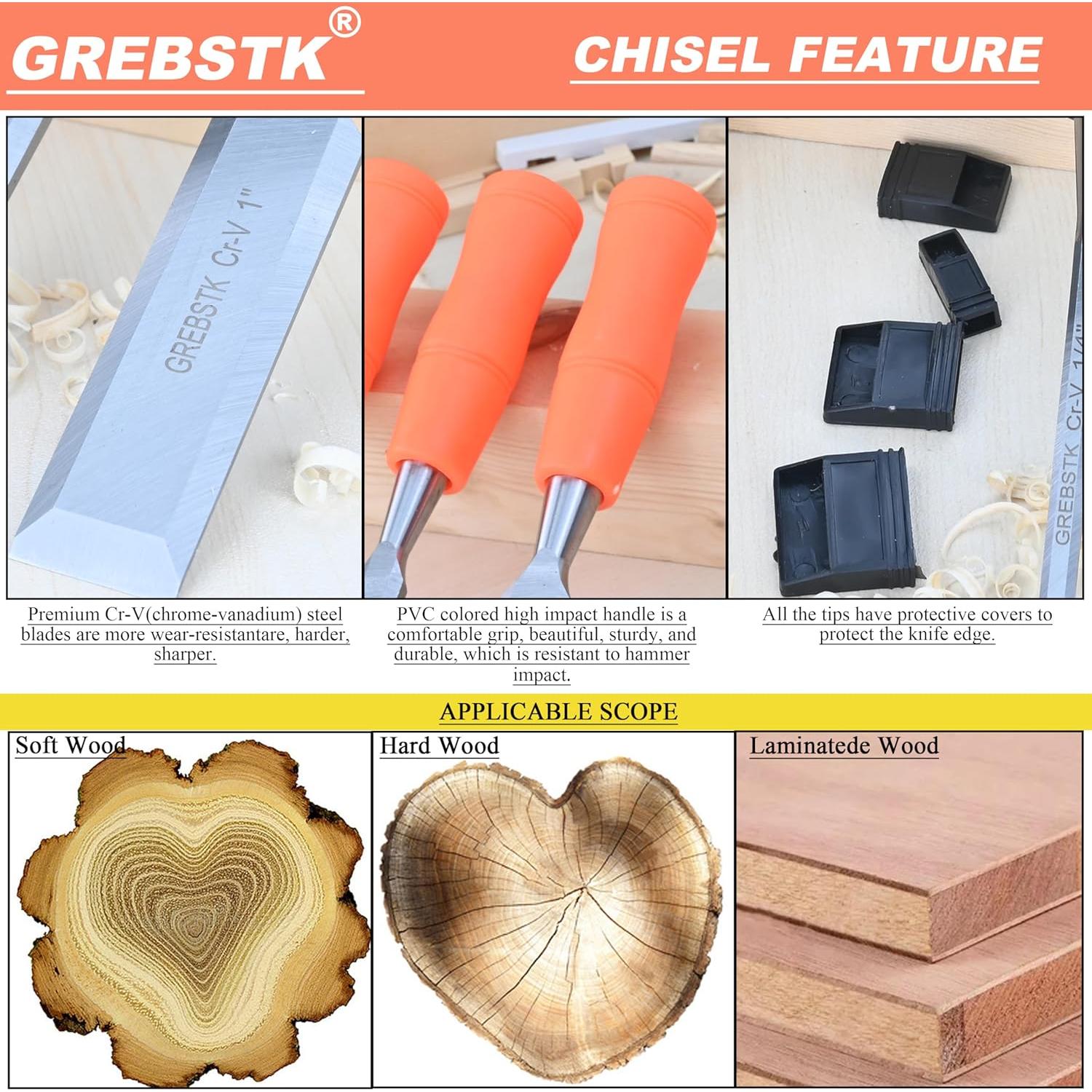 Juego de Cinceles y Limas GREBSTK 8" y 12" Acero Carbono