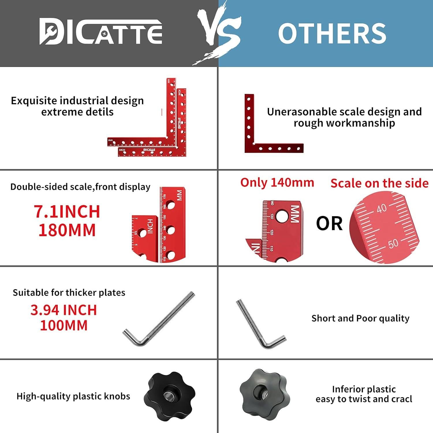 Escuadra de Posicionamiento 90 Grados DICATTE 180mm 4 Pcs